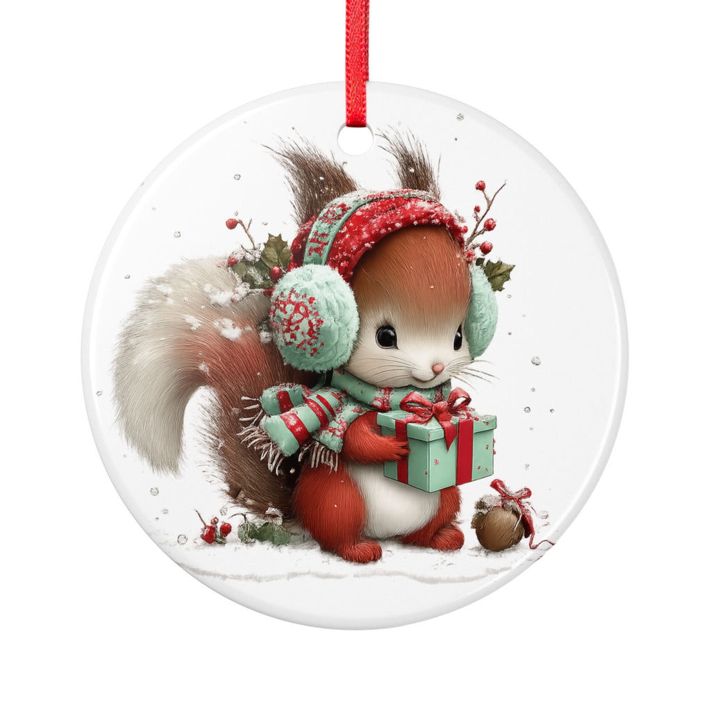 Cute Squirrel Christmas Ornament — Ceramic Holiday Tree Decoration with Gift