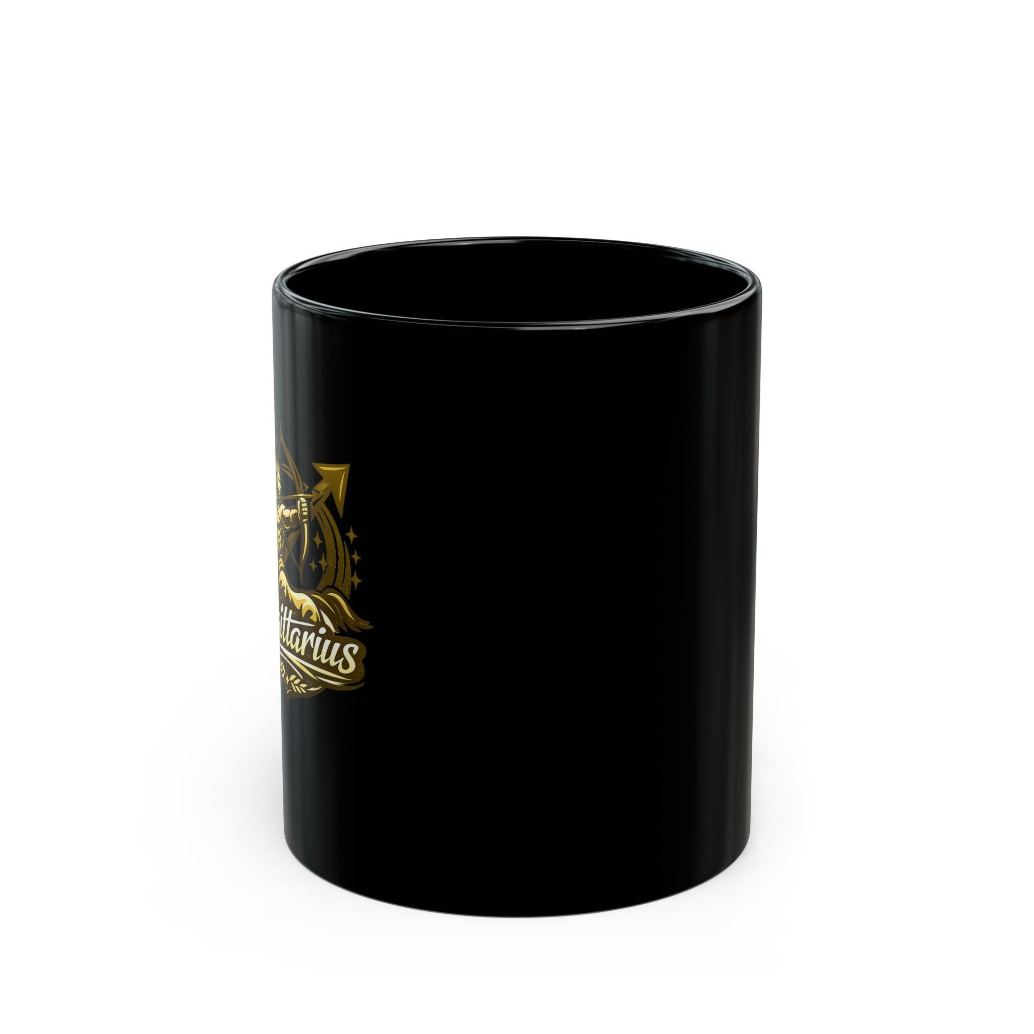 Sagittarius Gold Zodiac Black Coffee Mug — Astrological Birthday Gift (11oz/15oz)