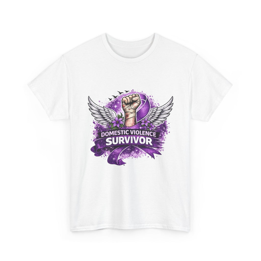 Survivor T‑Shirt — 'Domestic Violence Survivor' Purple Ribbon Wings Empowerment Tee