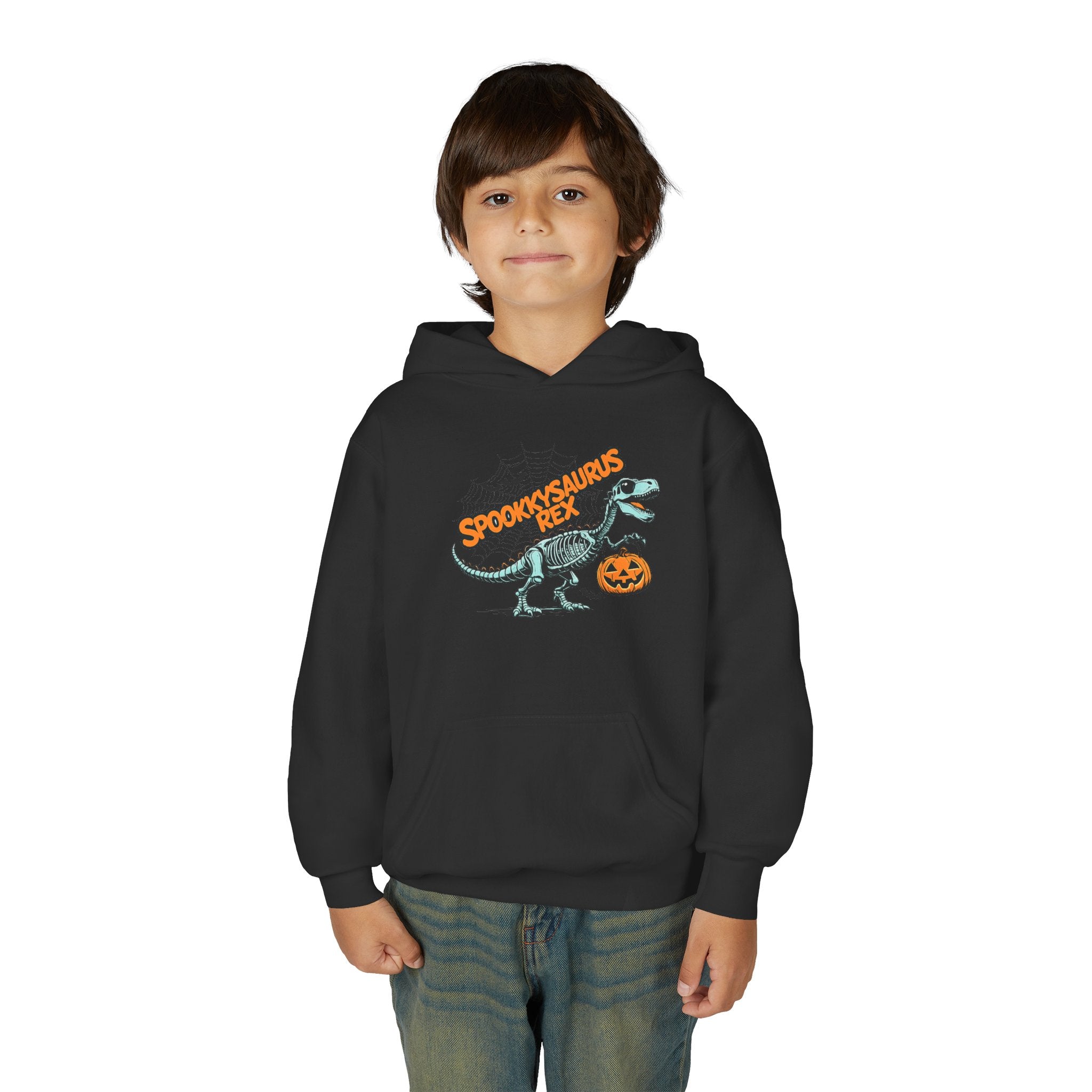 Youth Hoodie - "Spookasaurus Rex" Halloween Dino Pumpkin Sweatshirt