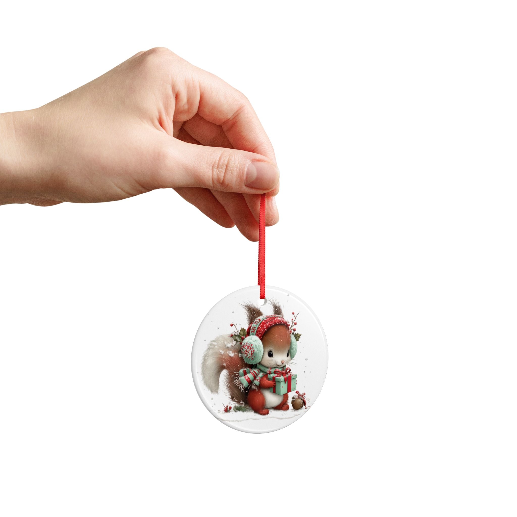 Cute Squirrel Christmas Ornament — Ceramic Holiday Tree Decoration with Gift