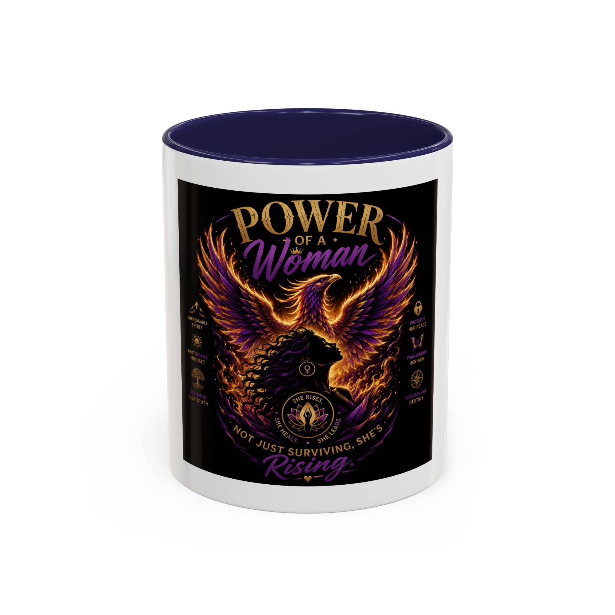 Power of a Woman Coffee Mug — Inspirational Phoenix Design (11/15 oz)