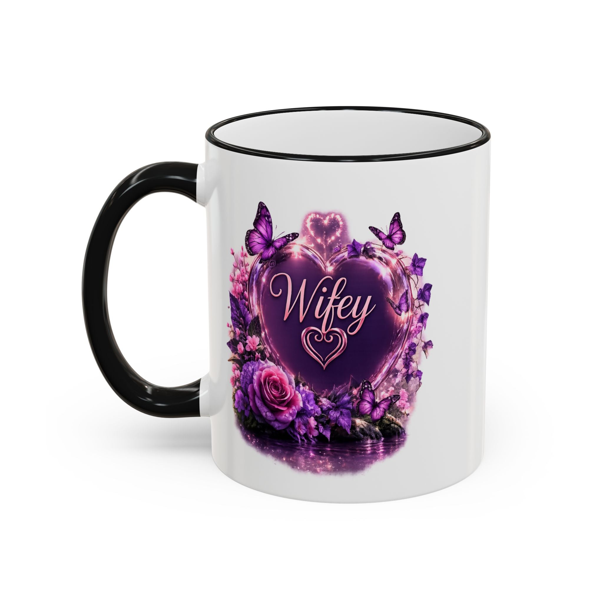 Floral Horse Accent Rim Mug — Purple Watercolor Equestrian Coffee Cup (11oz/15oz)