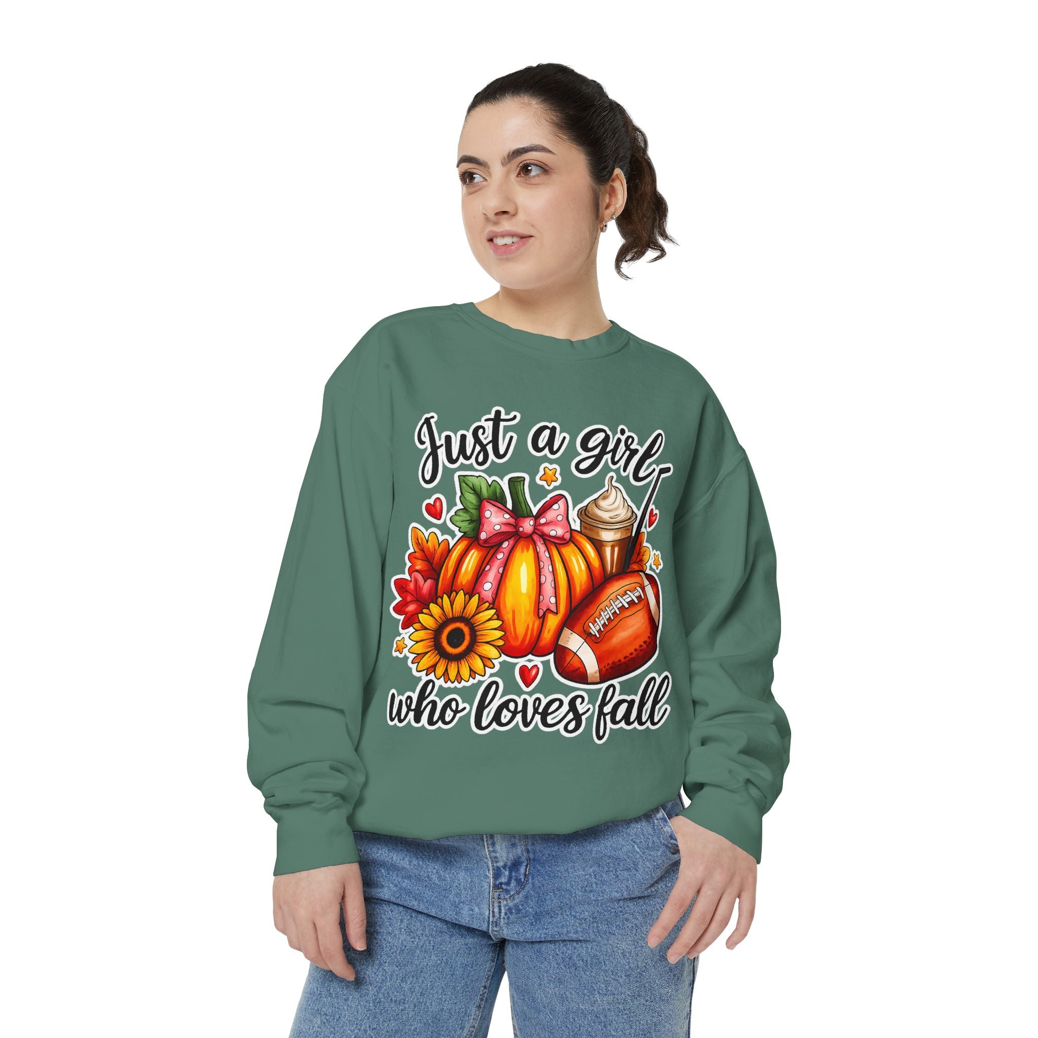 Fall Graphic Sweatshirt — "Just a girl who loves fall" Cozy Autumn Pullover