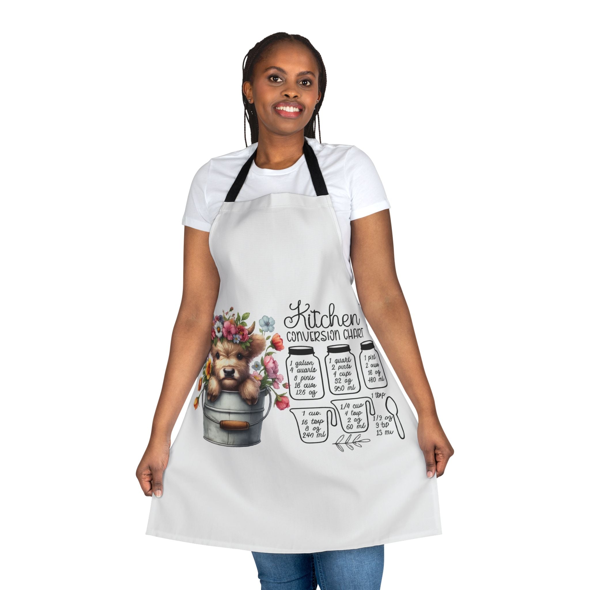 Kitchen Conversion Chart Apron — Cute Bear in Flower Bucket Cooking Apron