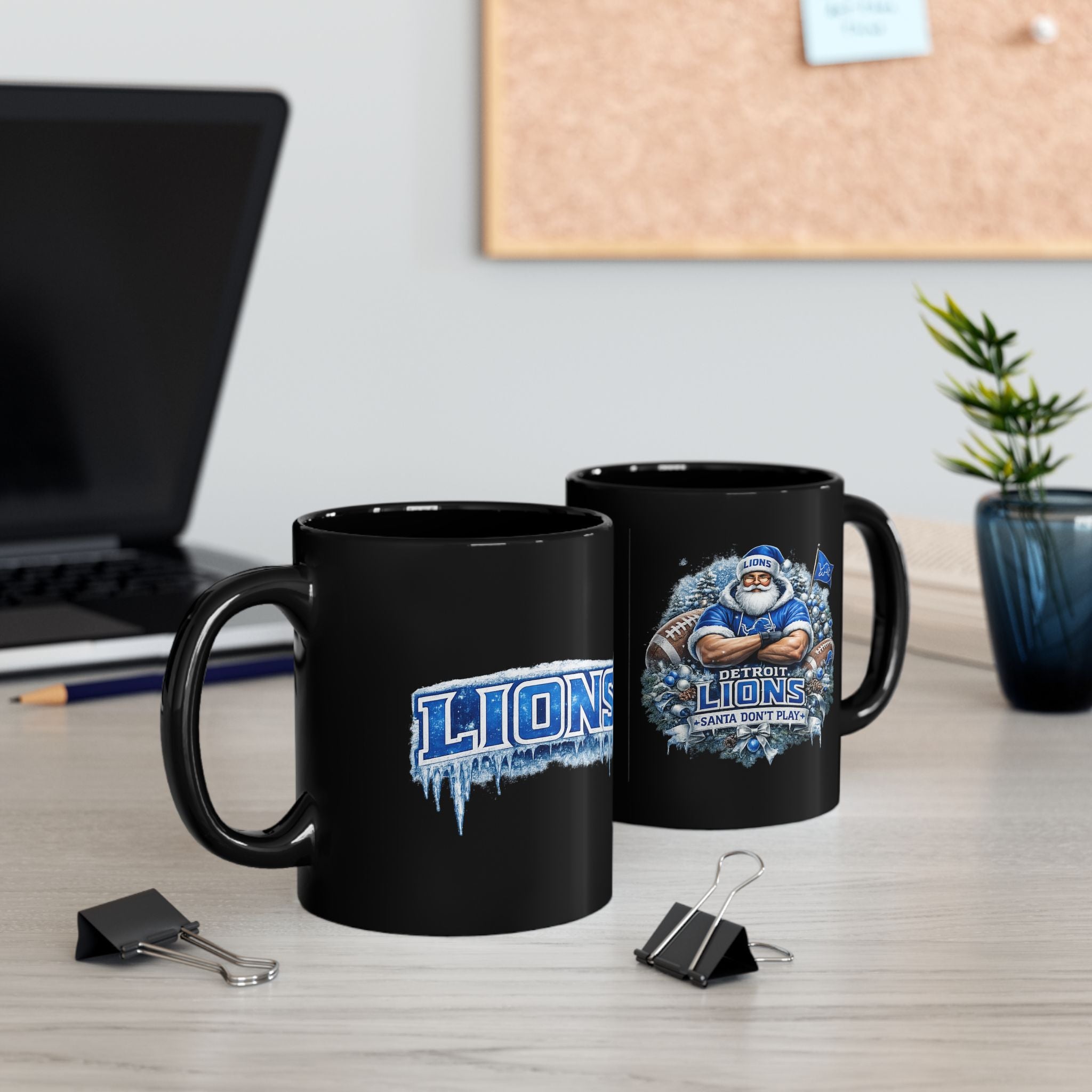 Detroit Lions Santa Mug - 'Santa Don’t Play' Black Coffee Cup (11oz & 15oz)