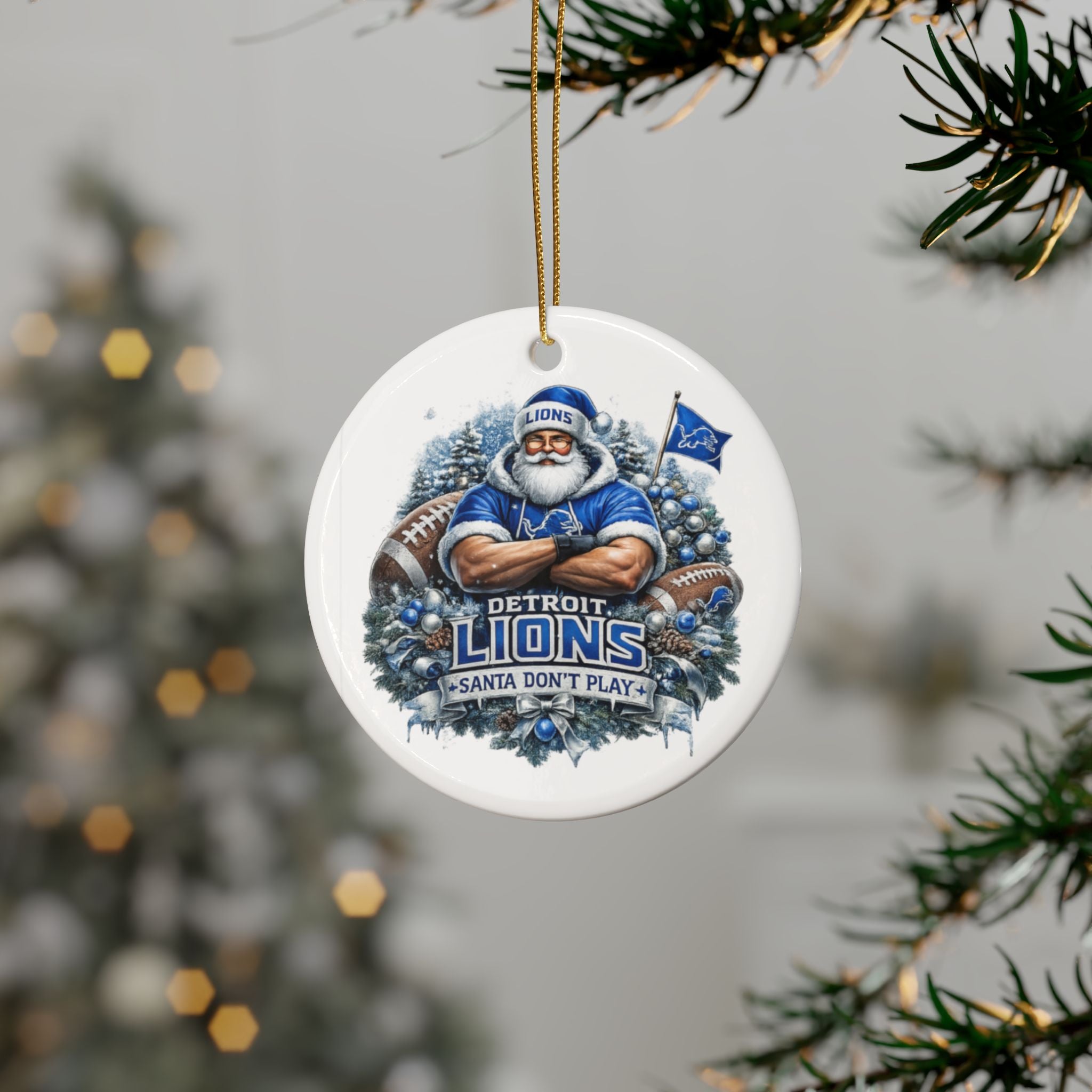 Detroit Lions Christmas Ornament - 'Santa Don't Play' Ceramic Holiday Decoration