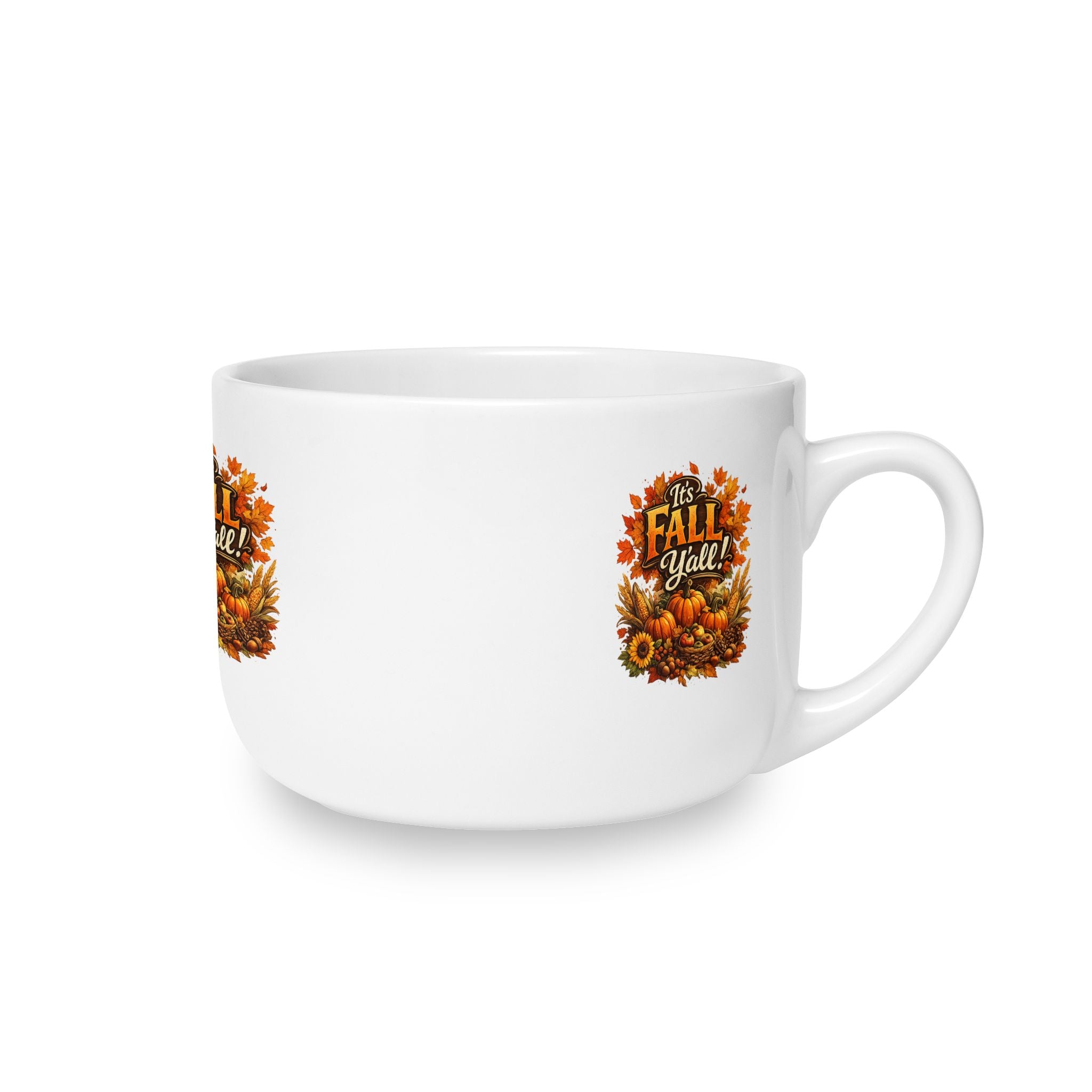 Fall Y’all Ceramic Latte Mug — 25oz Autumn Pumpkin & Sunflower Coffee Cup