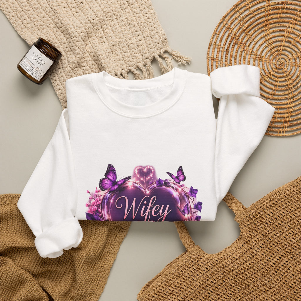 Wifey Floral Heart Crewneck Sweatshirt — Purple Rose Valentine Pullover