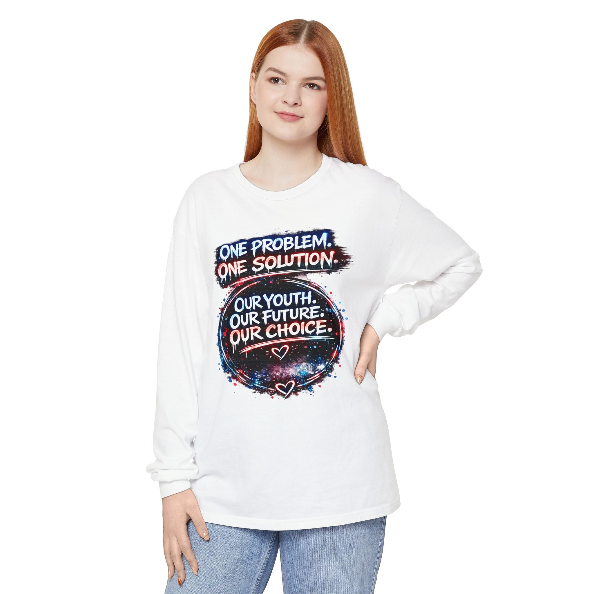 One Problem One Solution Long Sleeve T‑Shirt — “Our Youth. Our Future. Our Choice.”