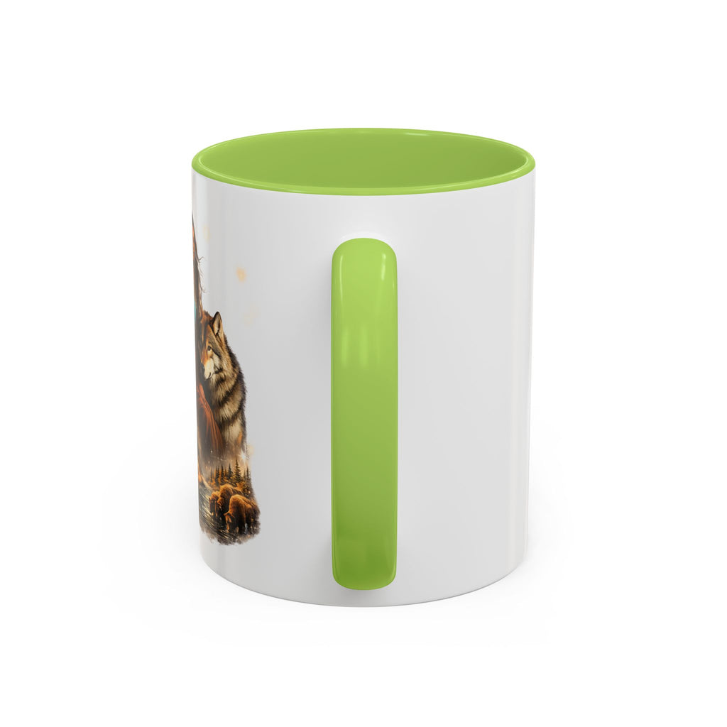 Native Spirit Accent Coffee Mug — Woman, Wolf & Teepee Scenic Artwork (11/15oz)