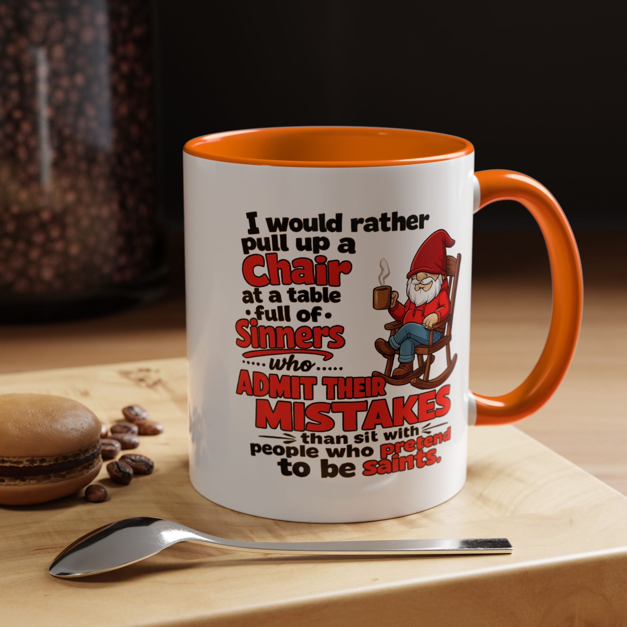 Accent Coffee Mug – 'Rather Pull Up a Chair' Religious Gnome Inspirational Coffee Mug