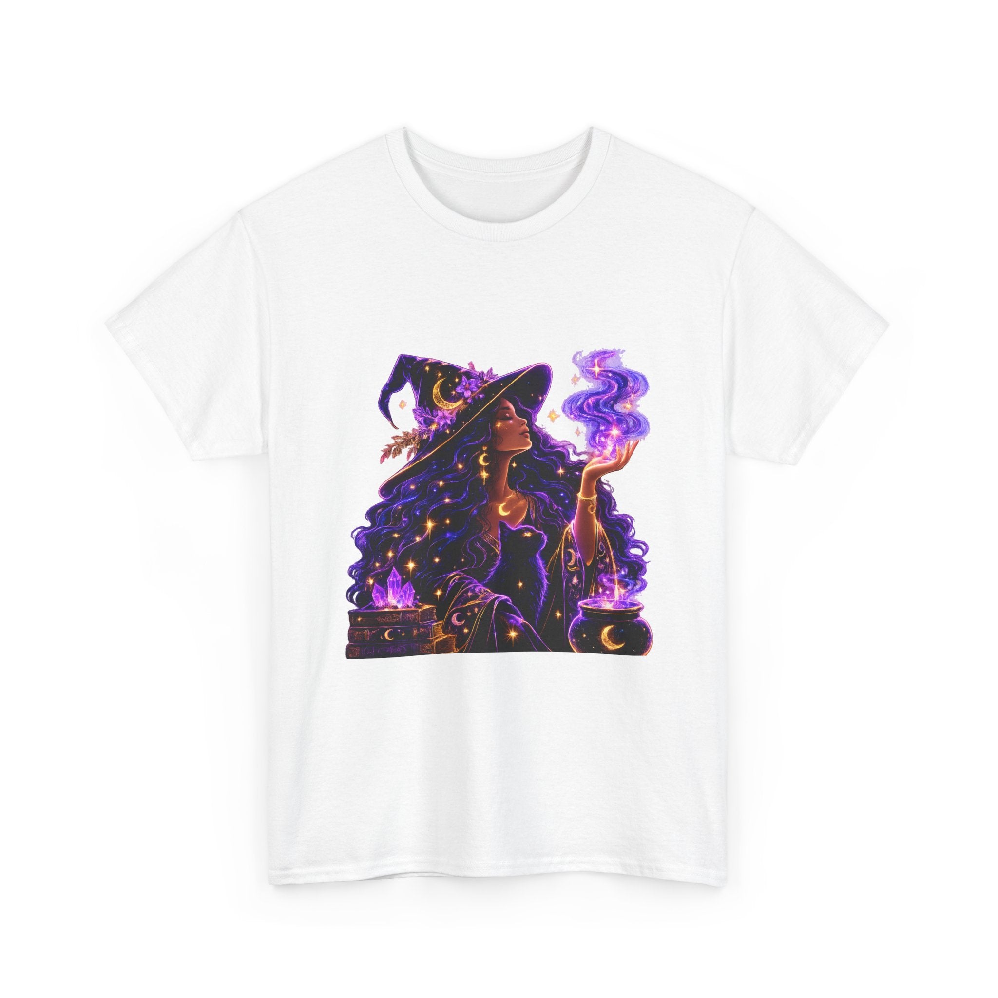Witchy Night Tee — Mystic Woman with Potion Graphic Shirt