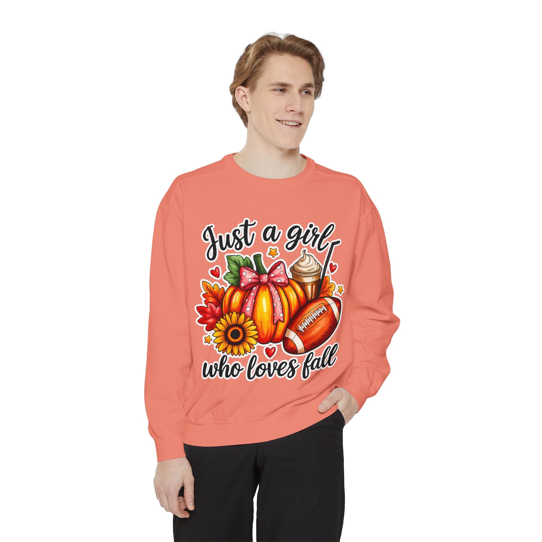 Fall Graphic Sweatshirt — "Just a girl who loves fall" Cozy Autumn Pullover
