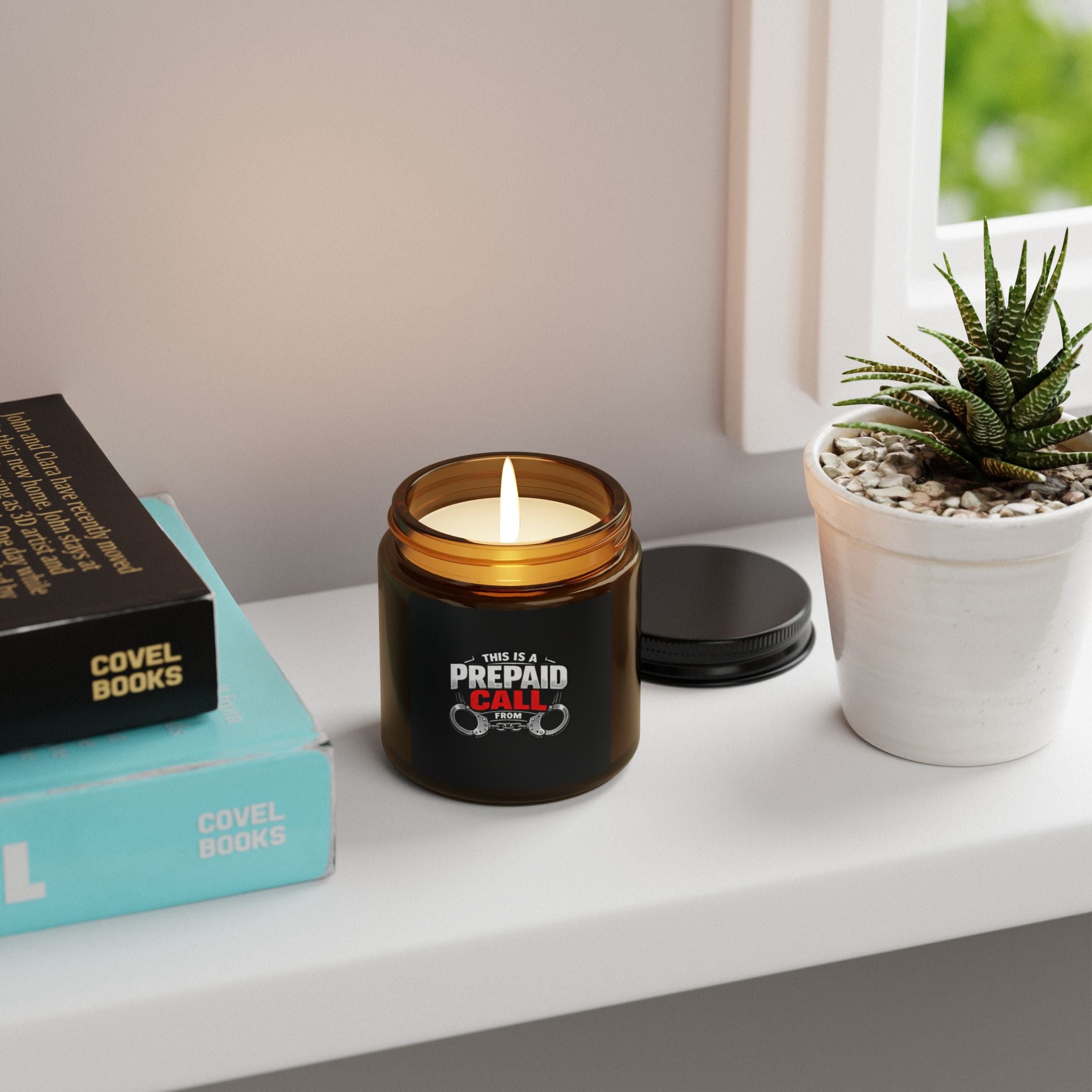 Scented Soy Candle — “This Is A Prepaid Call From” Amber Jar