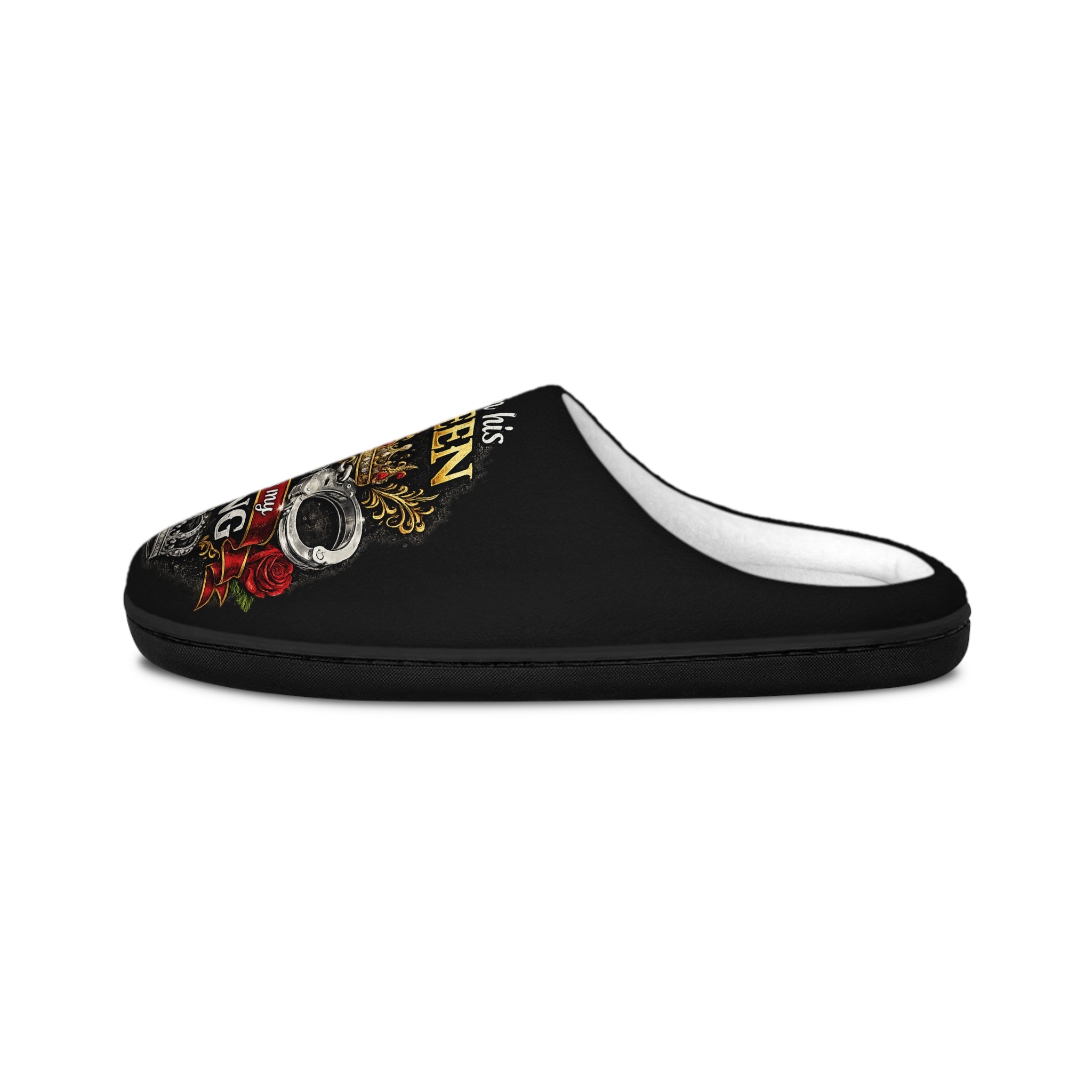 Queen & King Crown Indoor Slippers — 'I am his QUEEN' Matching Women's Slippers