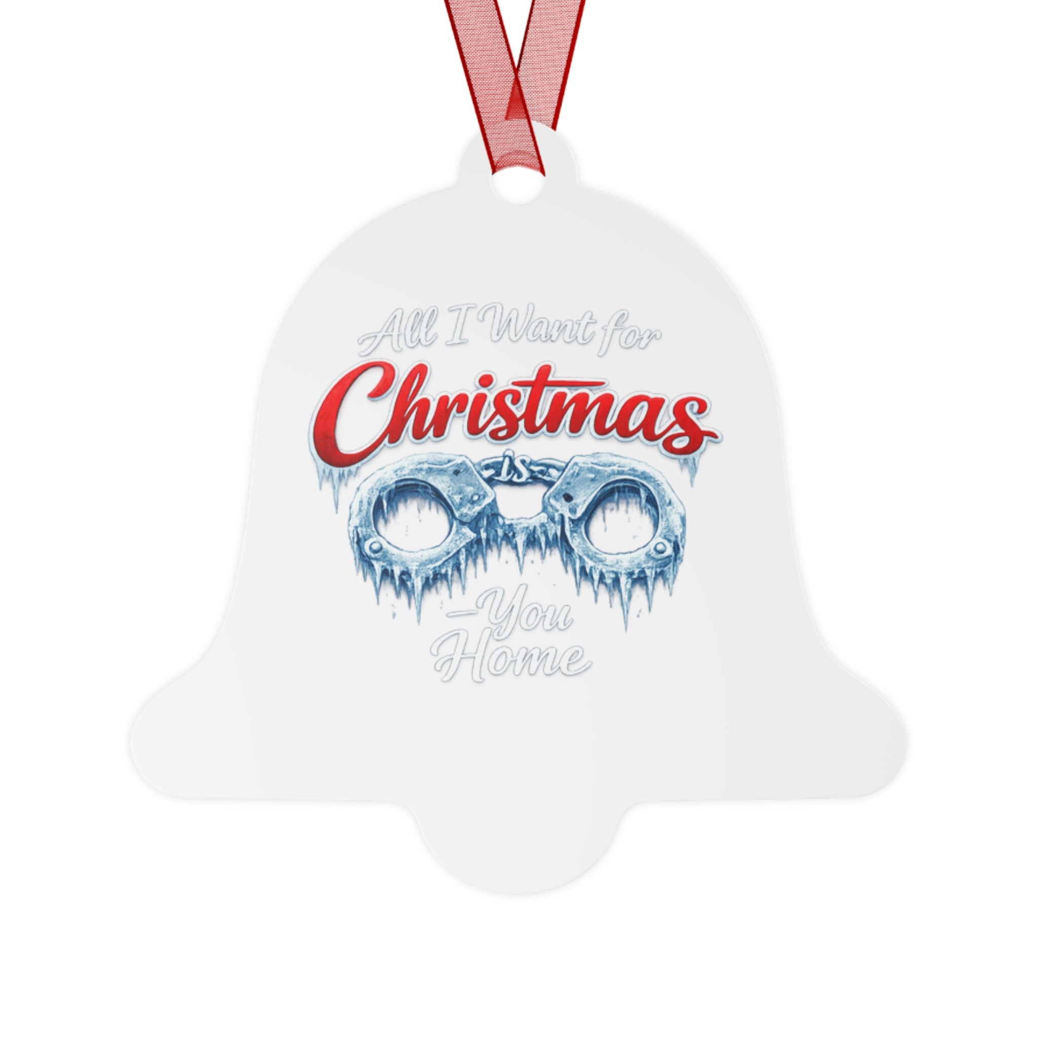 Metal Ornament – 'All I Want for Christmas Is You Home' Festive Vintage Glasses Holiday Bell