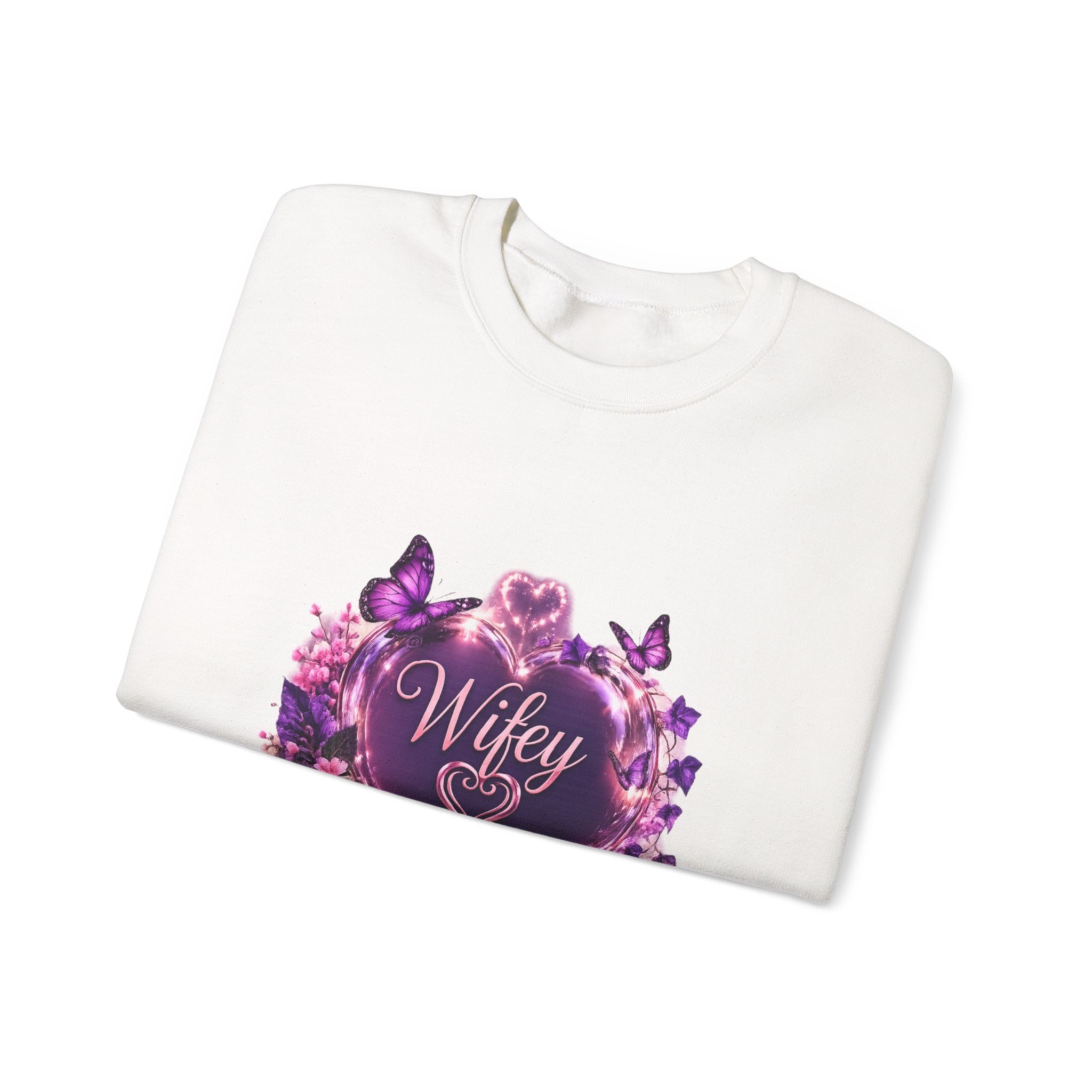 Wifey Floral Heart Crewneck Sweatshirt — Purple Rose Valentine Pullover