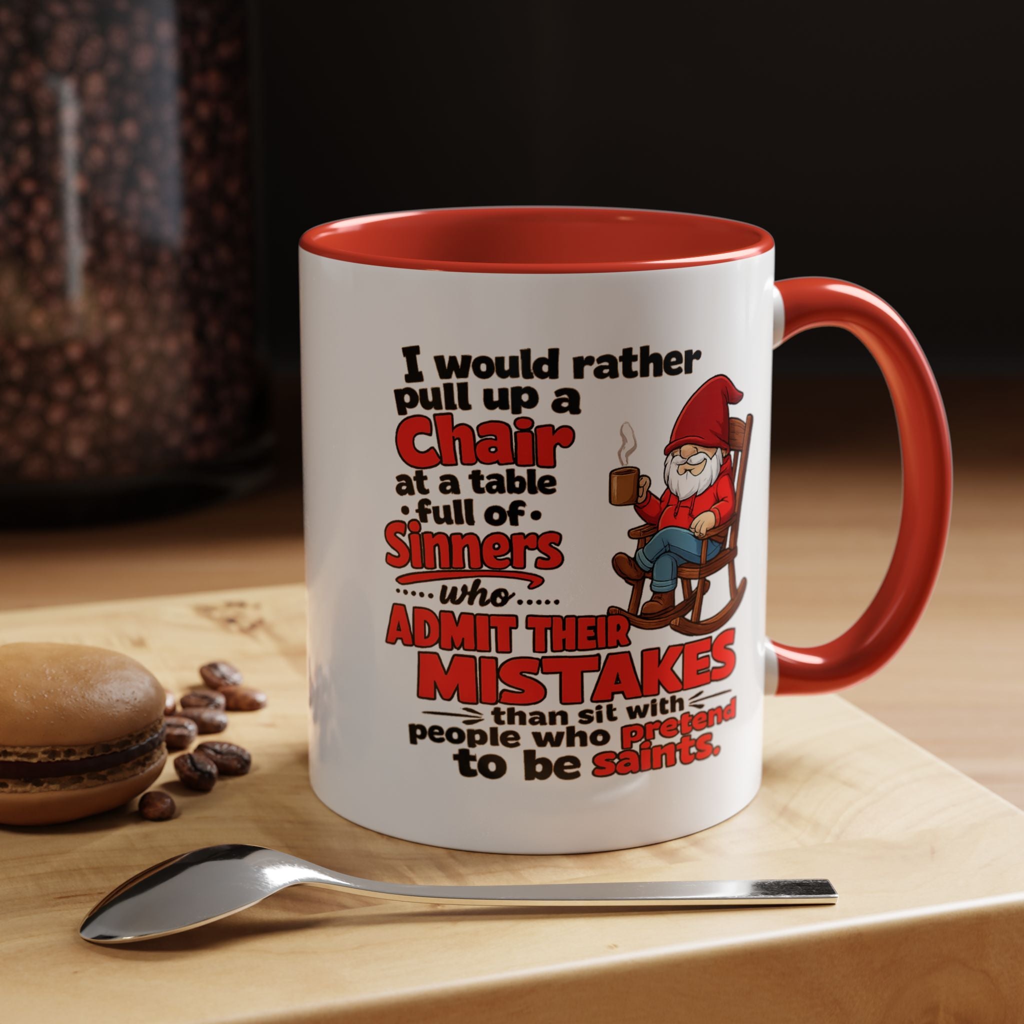 Accent Coffee Mug – 'Rather Pull Up a Chair' Religious Gnome Inspirational Coffee Mug