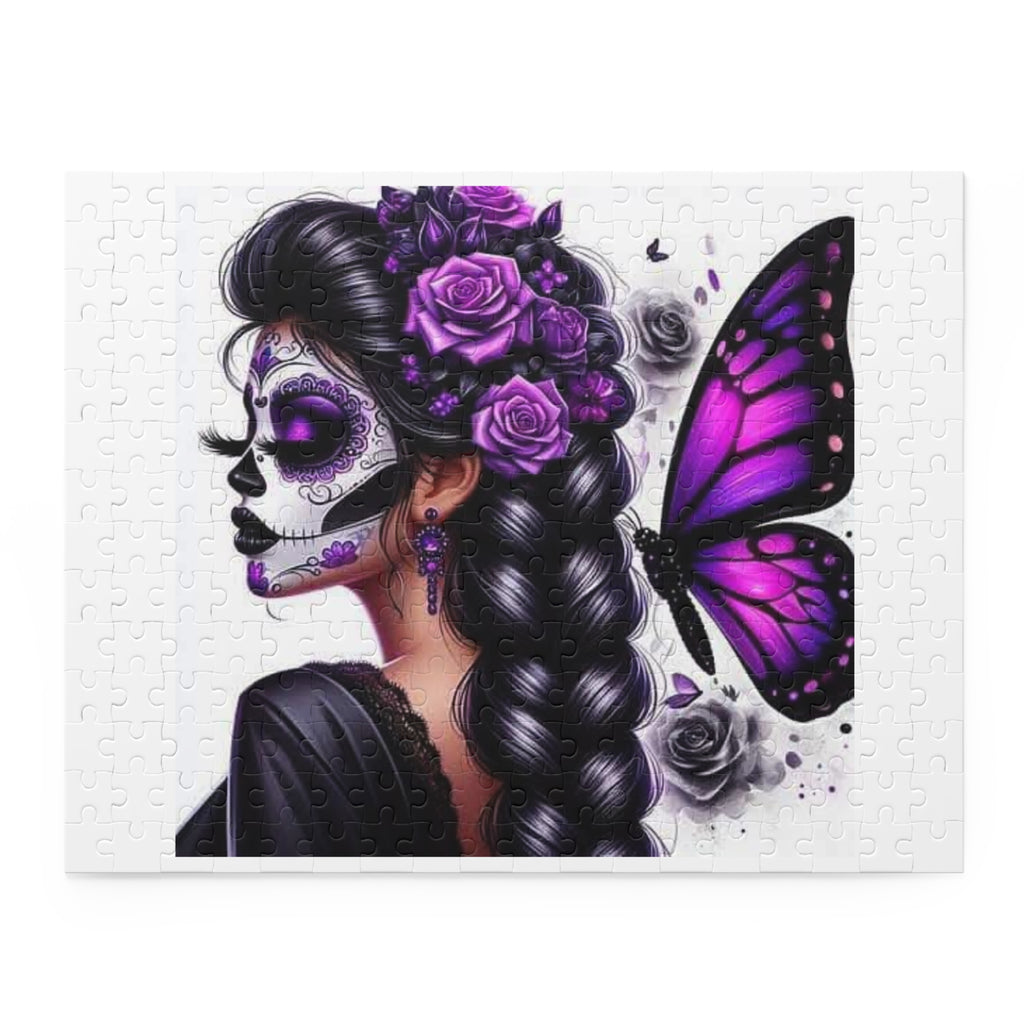 Day of the Dead Butterfly Puzzle — Purple Sugar Skull Woman (120/252/500 pc)