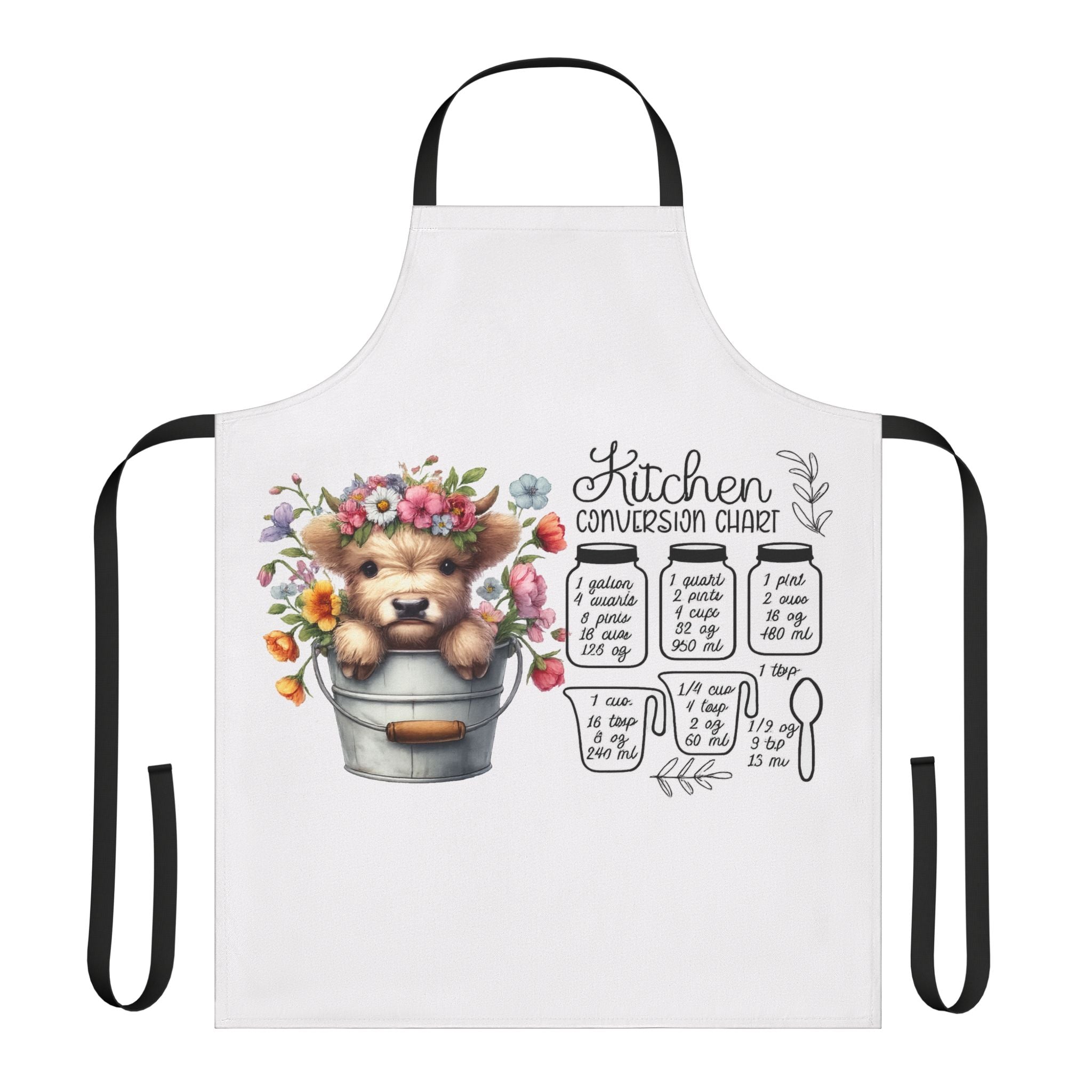 Kitchen Conversion Chart Apron — Cute Bear in Flower Bucket Cooking Apron