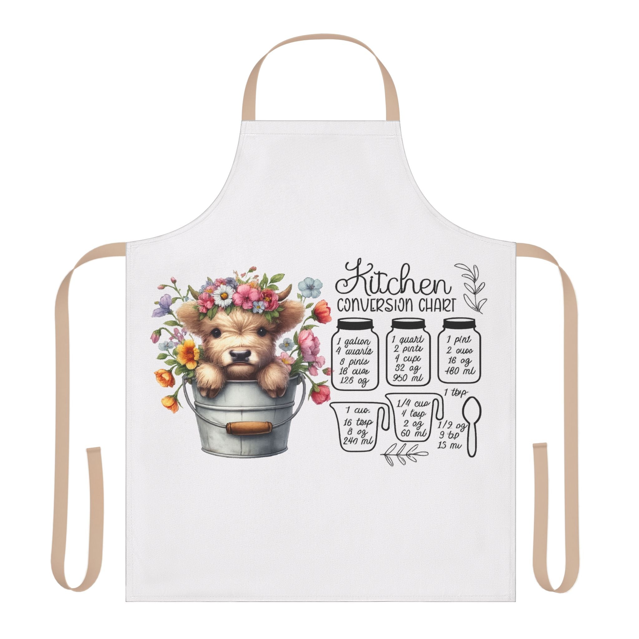 Kitchen Conversion Chart Apron — Cute Bear in Flower Bucket Cooking Apron