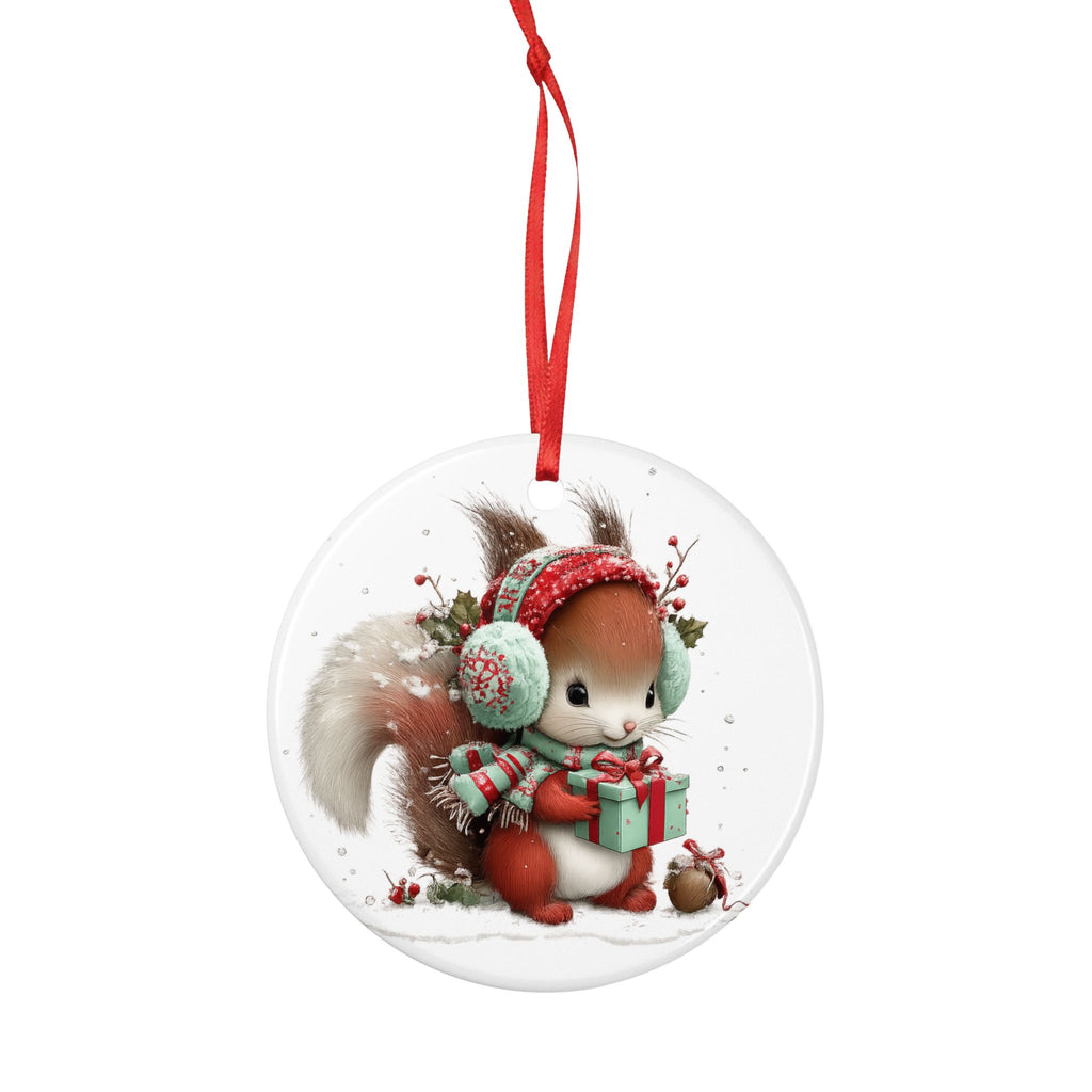 Cute Squirrel Christmas Ornament — Ceramic Holiday Tree Decoration with Gift