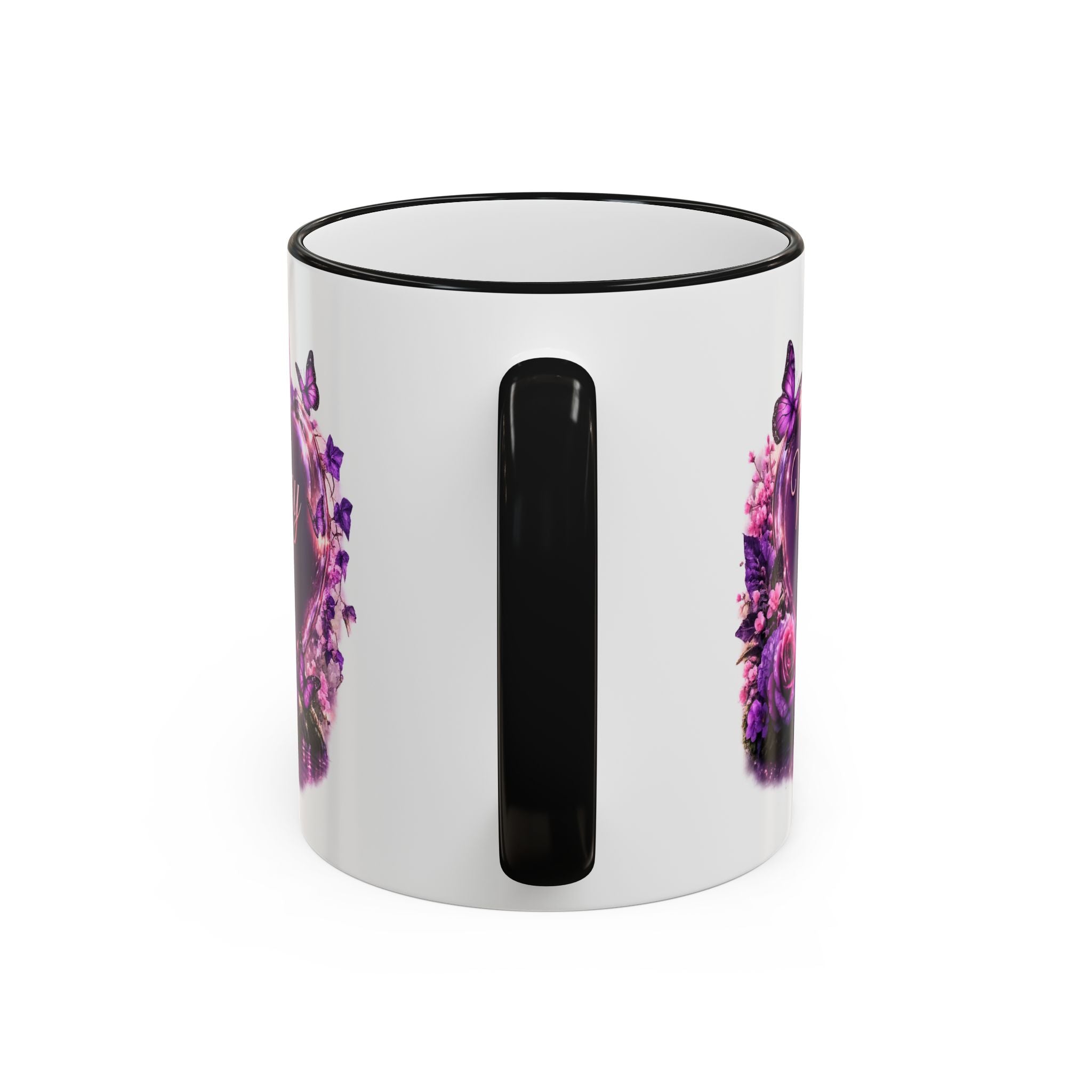 Floral Horse Accent Rim Mug — Purple Watercolor Equestrian Coffee Cup (11oz/15oz)