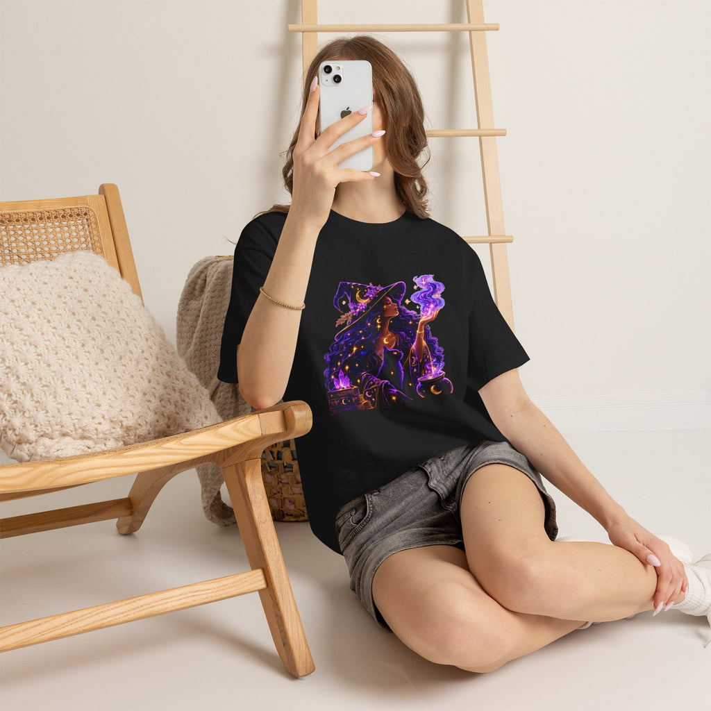 Witchy Night Tee — Mystic Woman with Potion Graphic Shirt