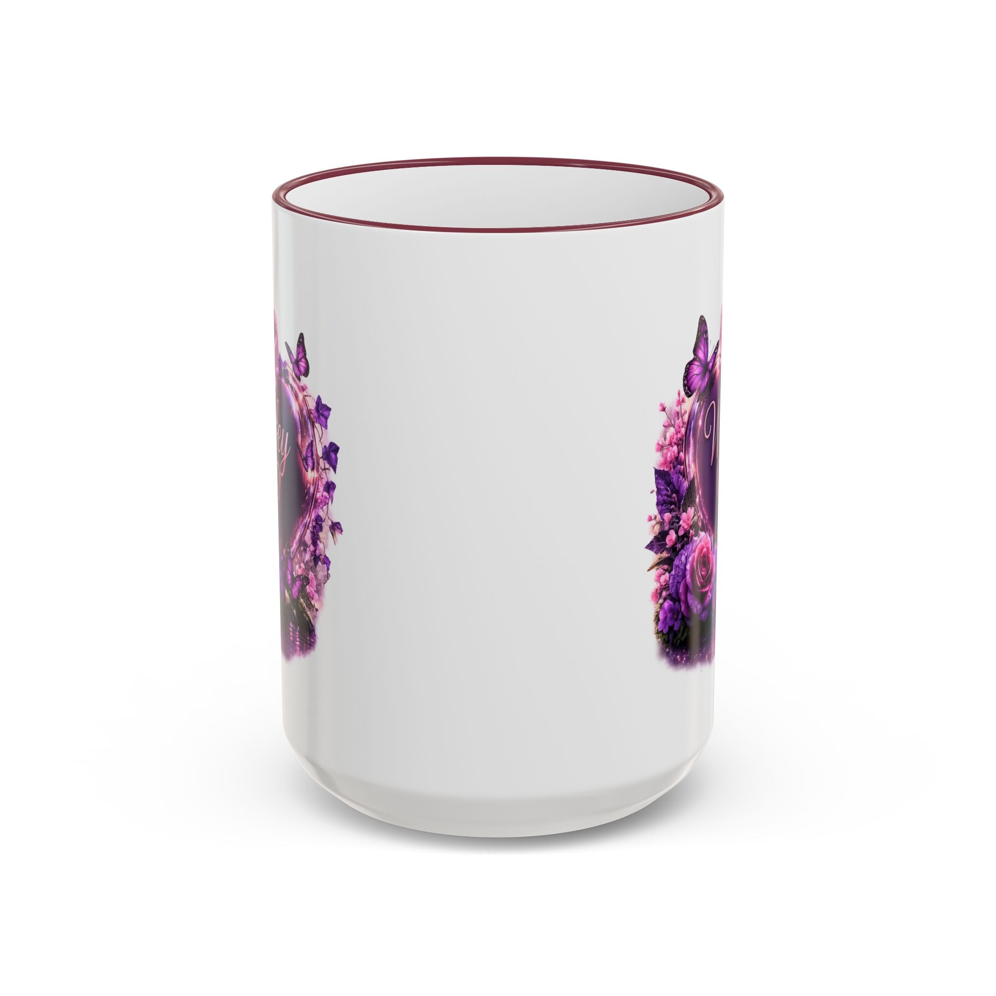 Floral Horse Accent Rim Mug — Purple Watercolor Equestrian Coffee Cup (11oz/15oz)