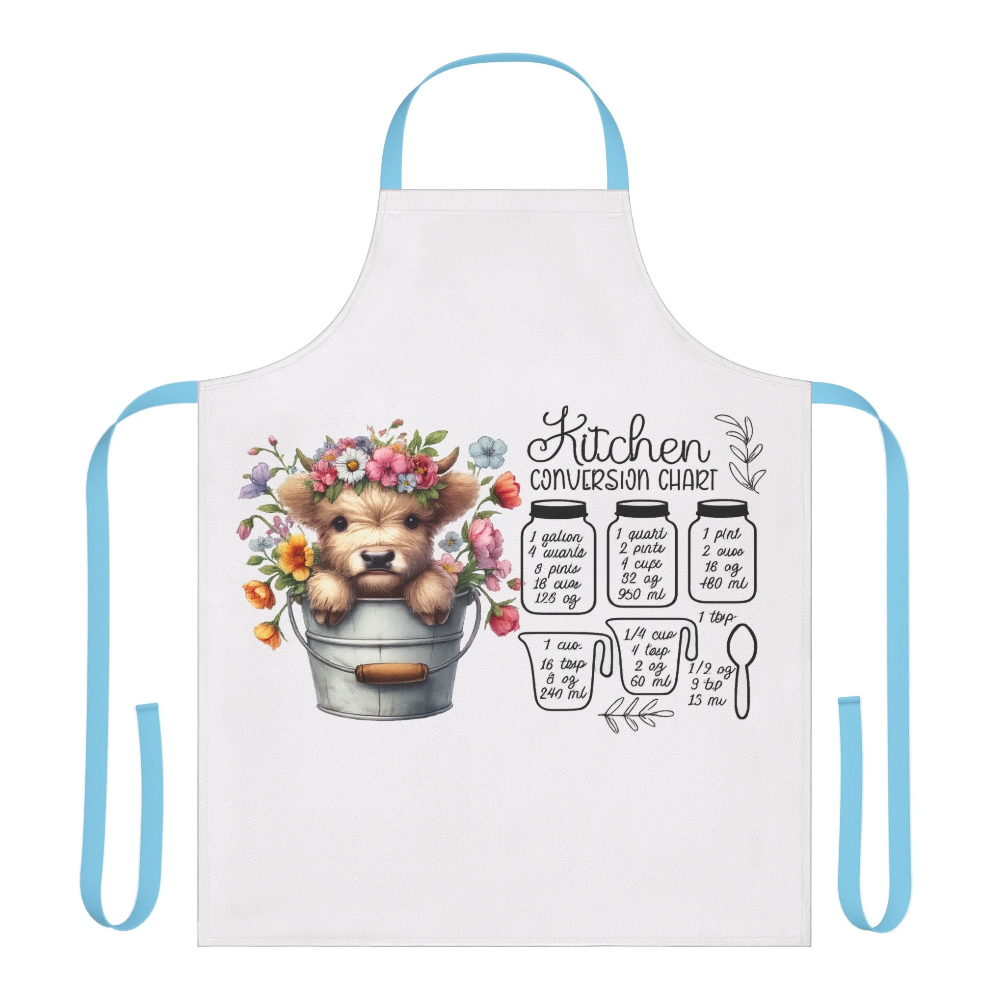 Kitchen Conversion Chart Apron — Cute Bear in Flower Bucket Cooking Apron