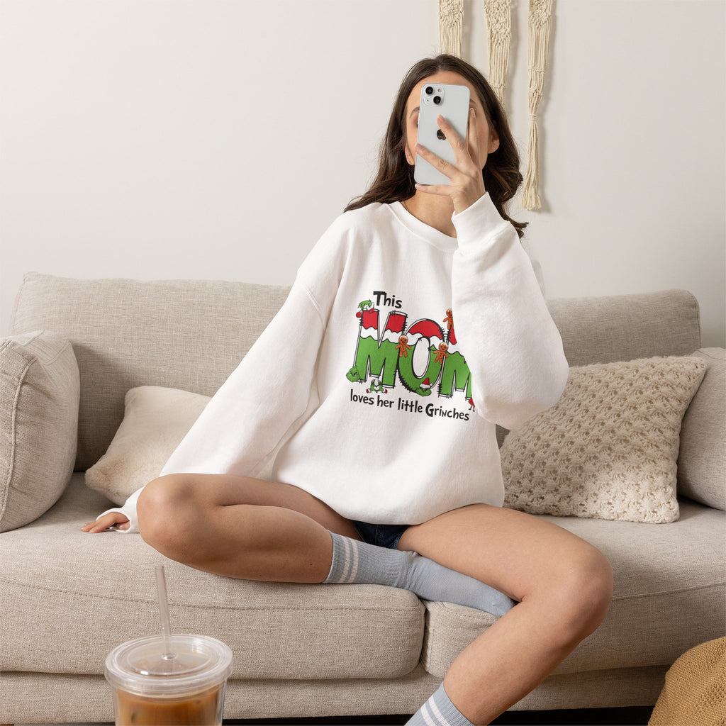 Mom Christmas Sweatshirt — "This Mom Loves Her Little Grinches" Holiday Crewneck