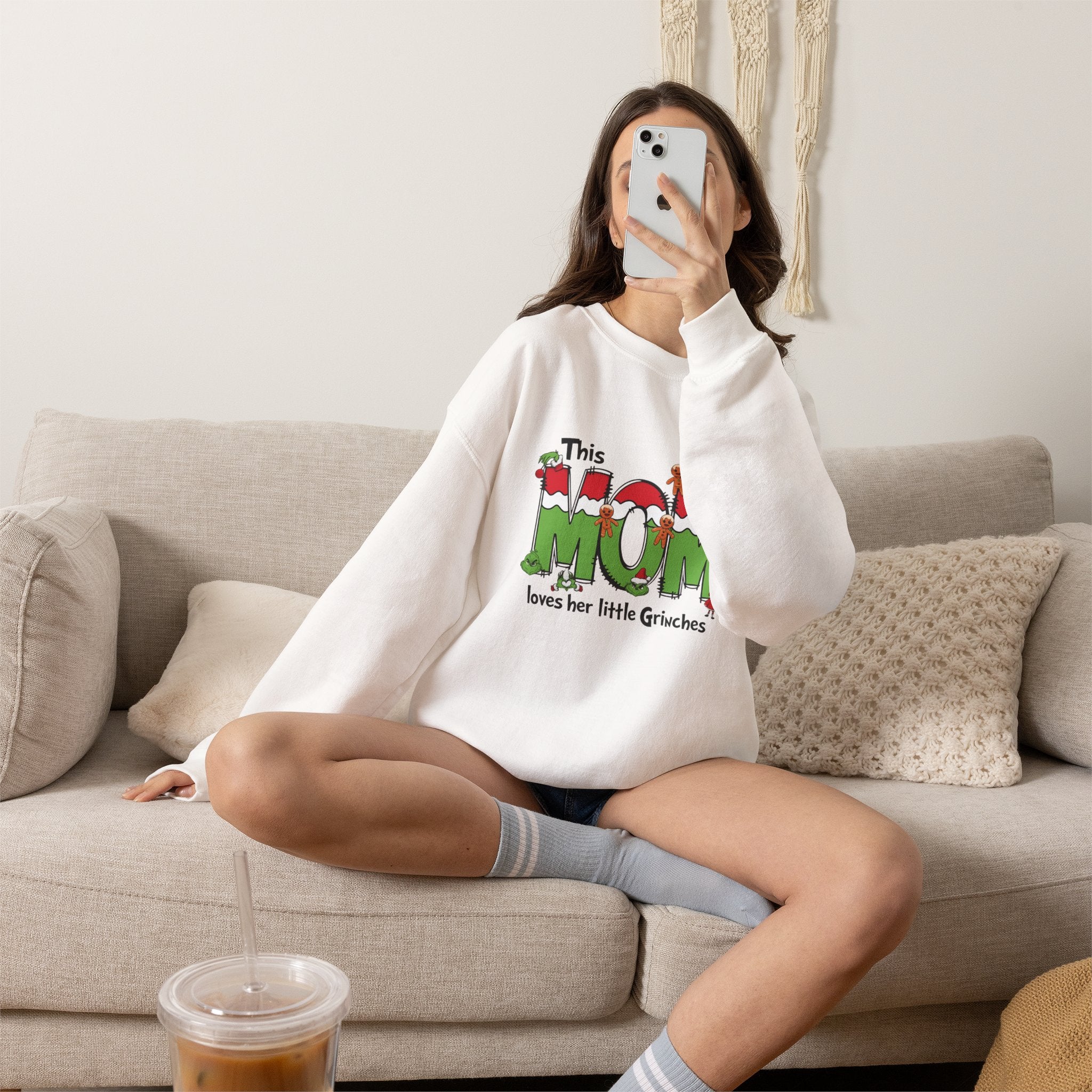 Mom Christmas Sweatshirt — "This Mom Loves Her Little Grinches" Holiday Crewneck