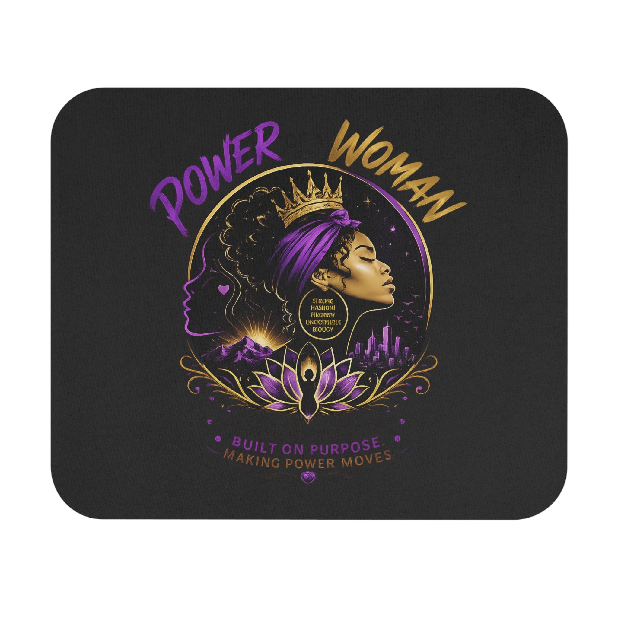 Power of a Woman Rectangle Mouse Pad — Empowerment Desk Mat with Crown & Lotus Design