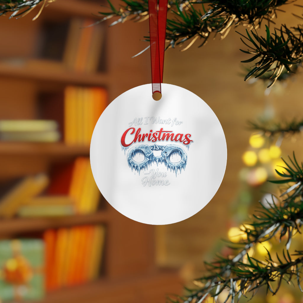 Metal Ornament – 'All I Want for Christmas Is You Home' Festive Vintage Glasses Holiday Bell