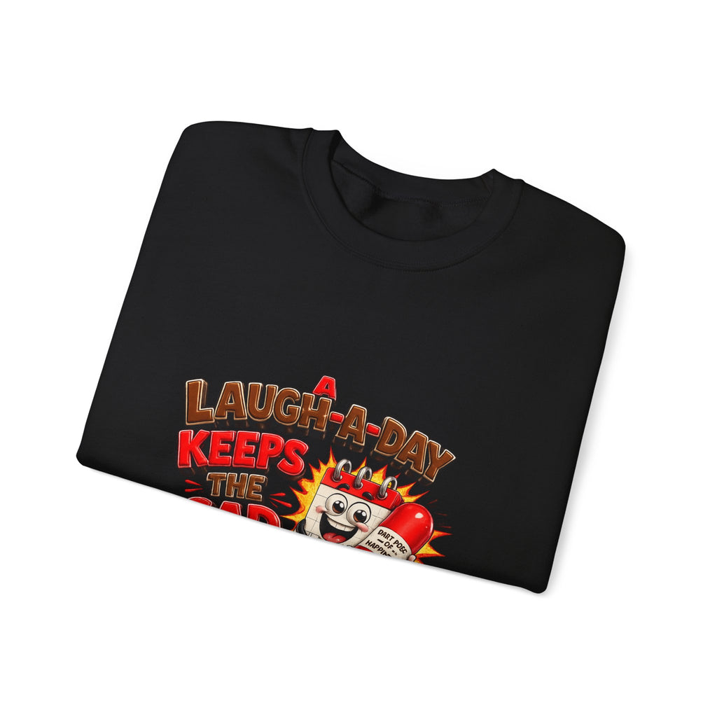 Crewneck Sweatshirt — "A Laugh a Day Keeps the Sad Away" Retro Cartoon Graphic