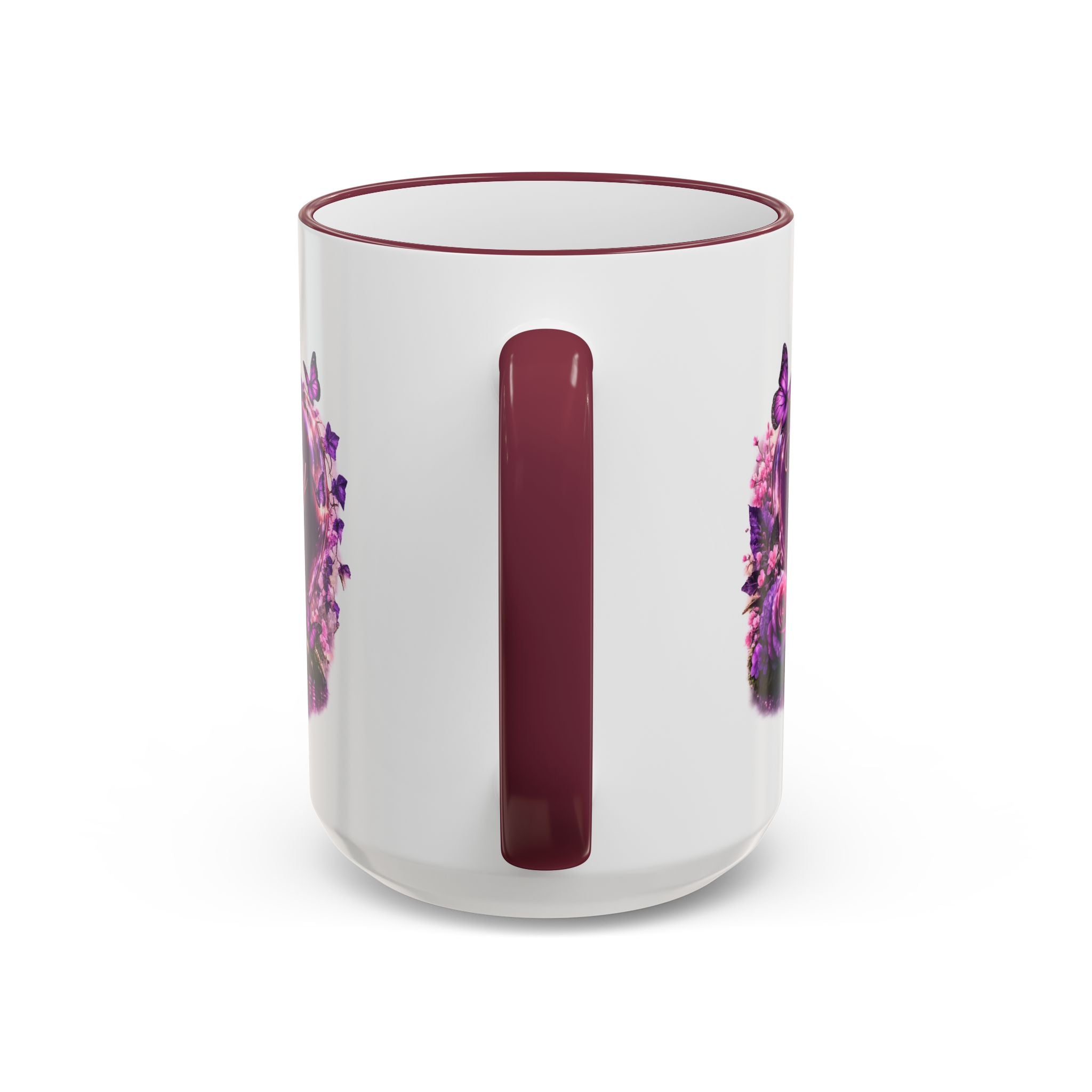 Floral Horse Accent Rim Mug — Purple Watercolor Equestrian Coffee Cup (11oz/15oz)