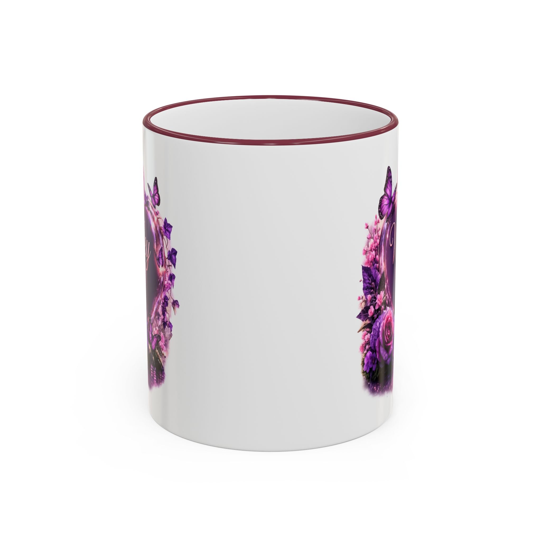 Floral Horse Accent Rim Mug — Purple Watercolor Equestrian Coffee Cup (11oz/15oz)