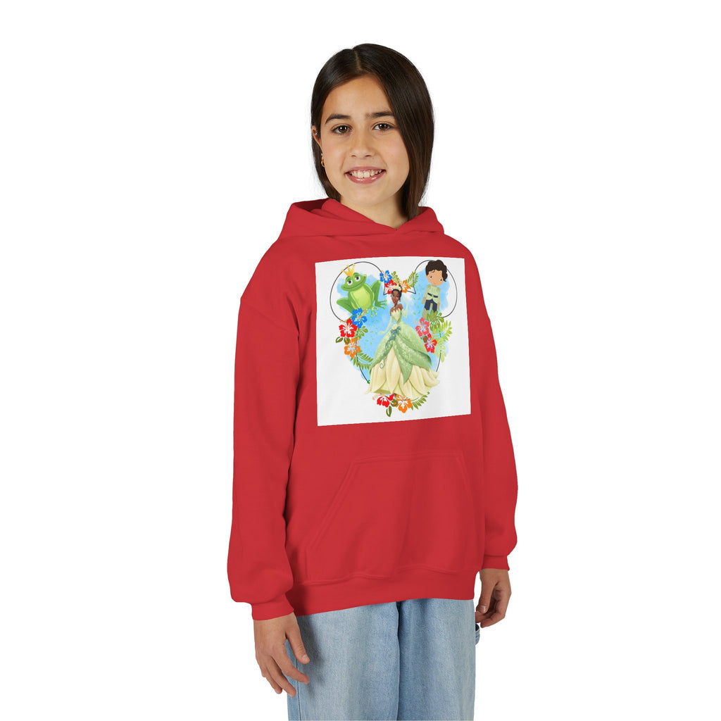 Princess Frog Heart Youth Hoodie — Fairy Tale Princess Hooded Sweatshirt for Kids