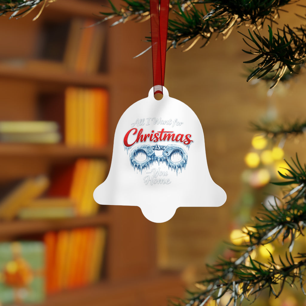 Metal Ornament – 'All I Want for Christmas Is You Home' Festive Vintage Glasses Holiday Bell