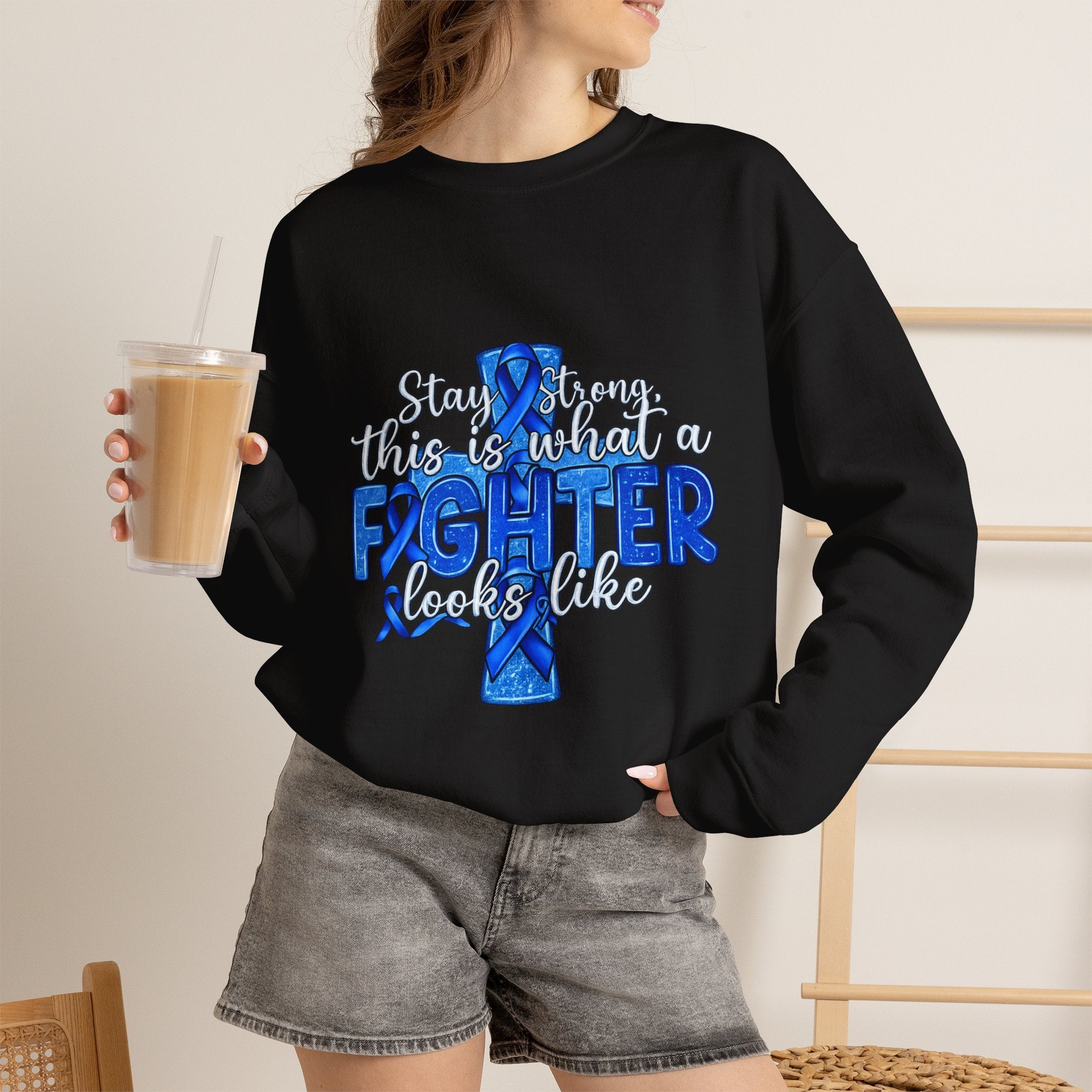 Crewneck Sweatshirt - This Is What a Fighter Looks Like (Blue Ribbon Awareness)