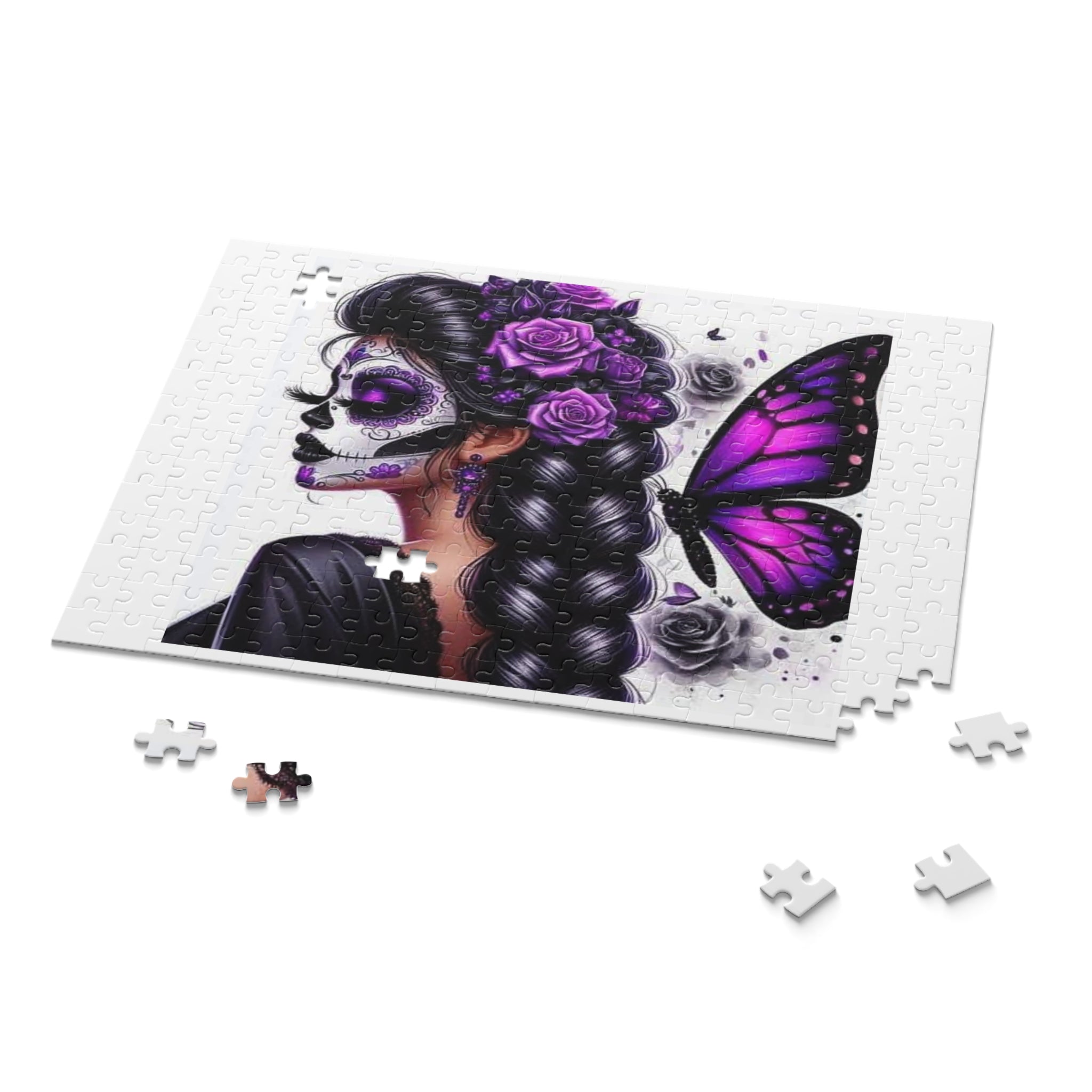 Day of the Dead Butterfly Puzzle — Purple Sugar Skull Woman (120/252/500 pc)