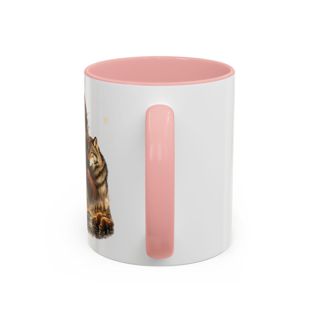 Native Spirit Accent Coffee Mug — Woman, Wolf & Teepee Scenic Artwork (11/15oz)