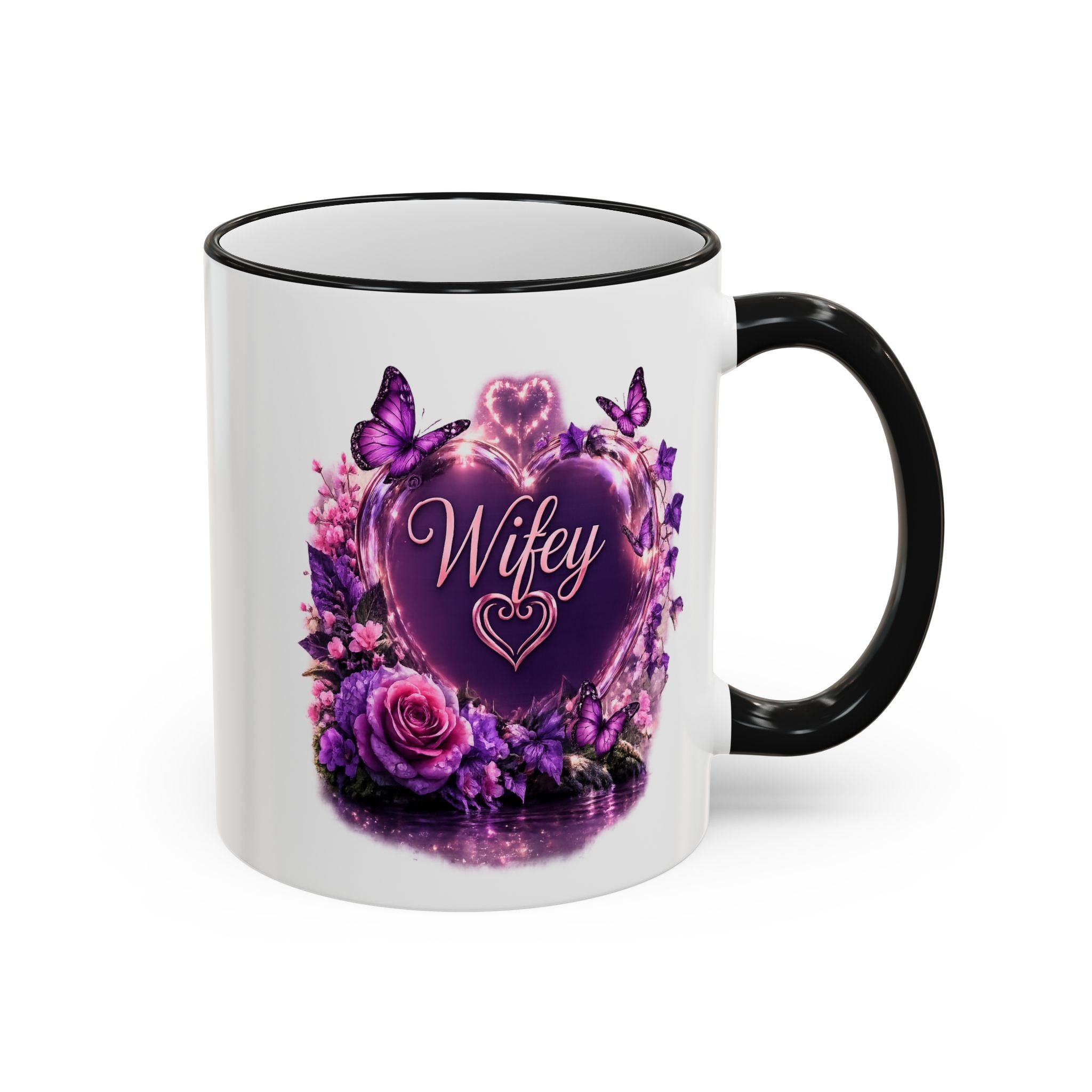 Floral Horse Accent Rim Mug — Purple Watercolor Equestrian Coffee Cup (11oz/15oz)