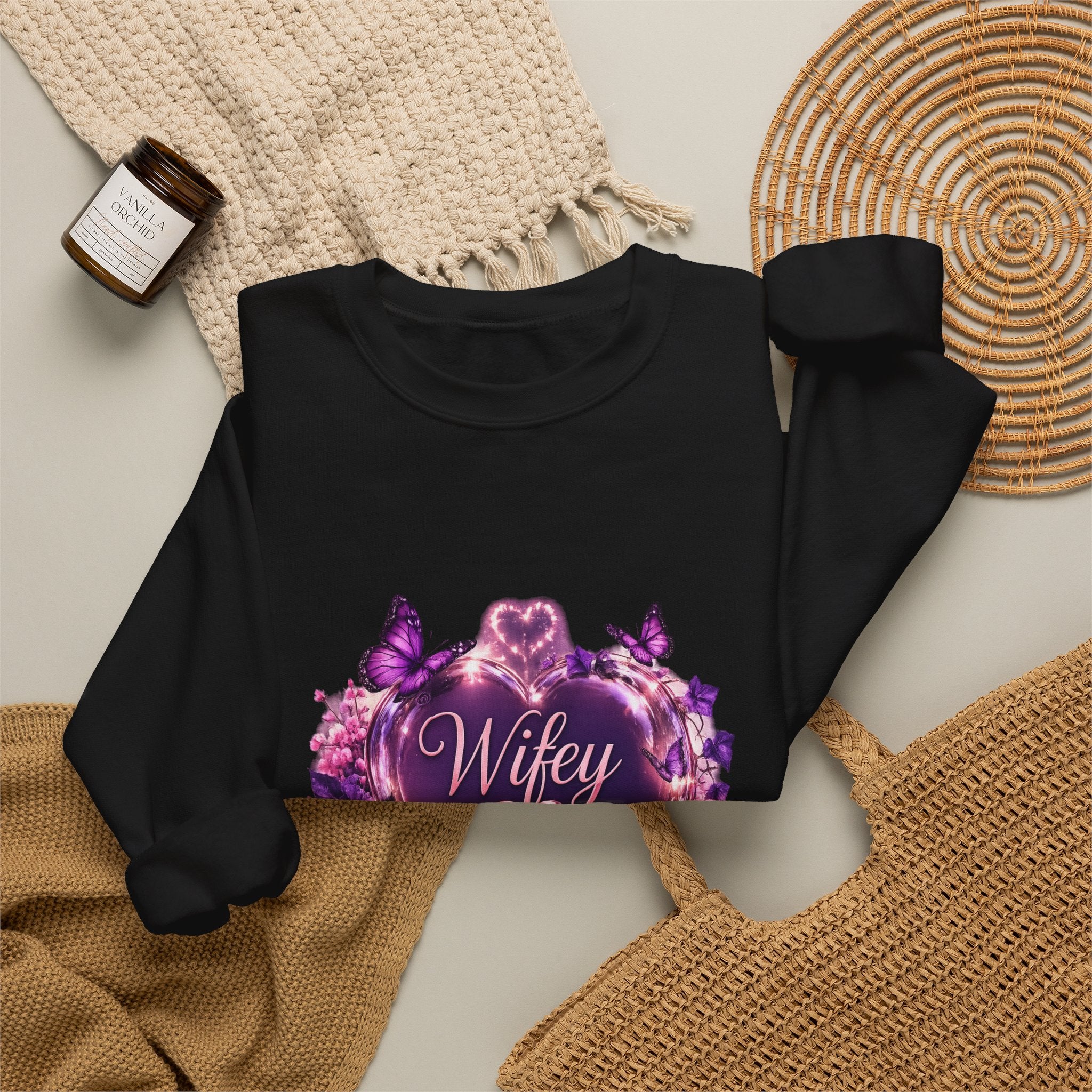 Wifey Floral Heart Crewneck Sweatshirt — Purple Rose Valentine Pullover
