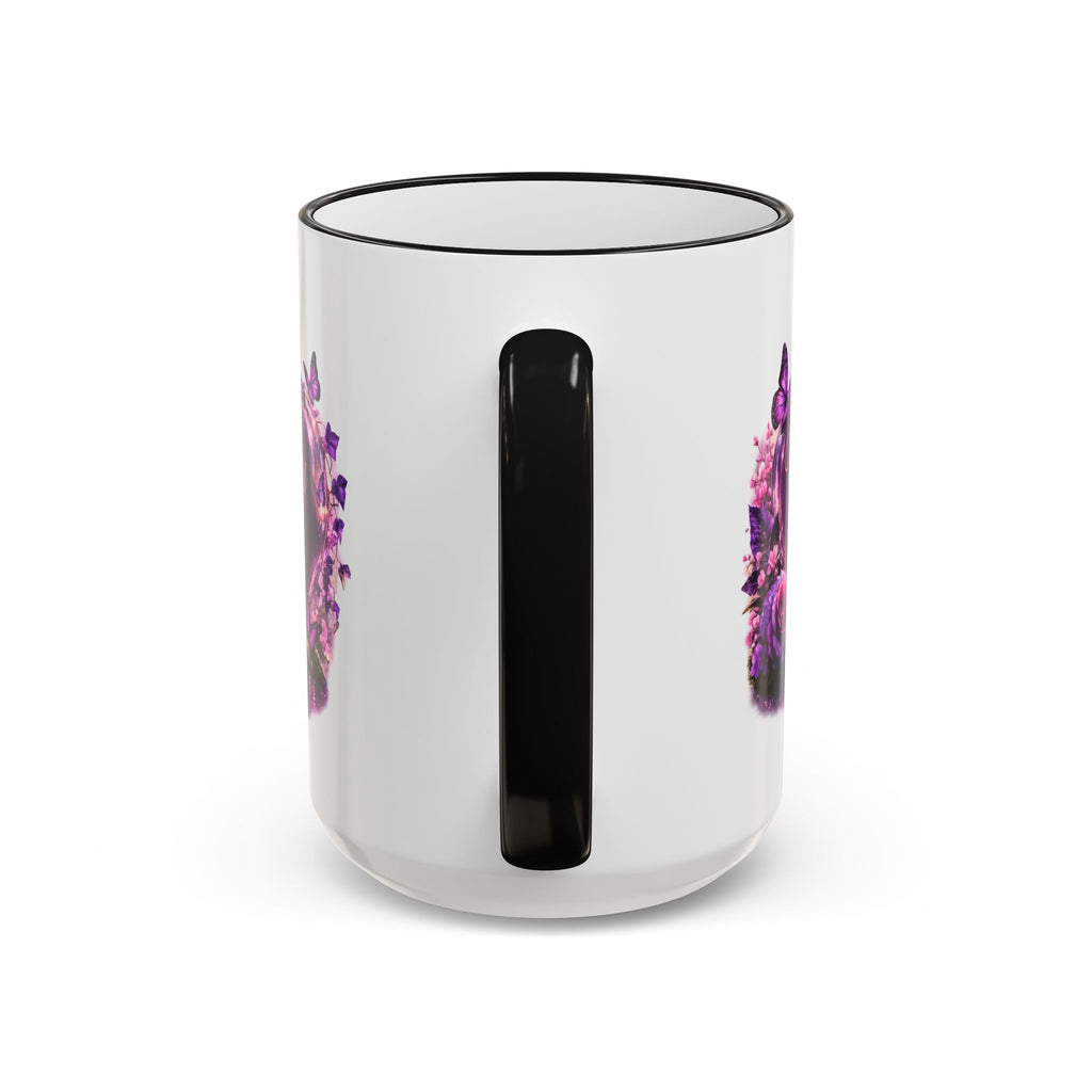 Floral Horse Accent Rim Mug — Purple Watercolor Equestrian Coffee Cup (11oz/15oz)