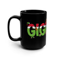 Christmas Hug 15oz Black Mug — Festive Holiday Coffee Cup with Gingerbread & Santa Hat Lettering