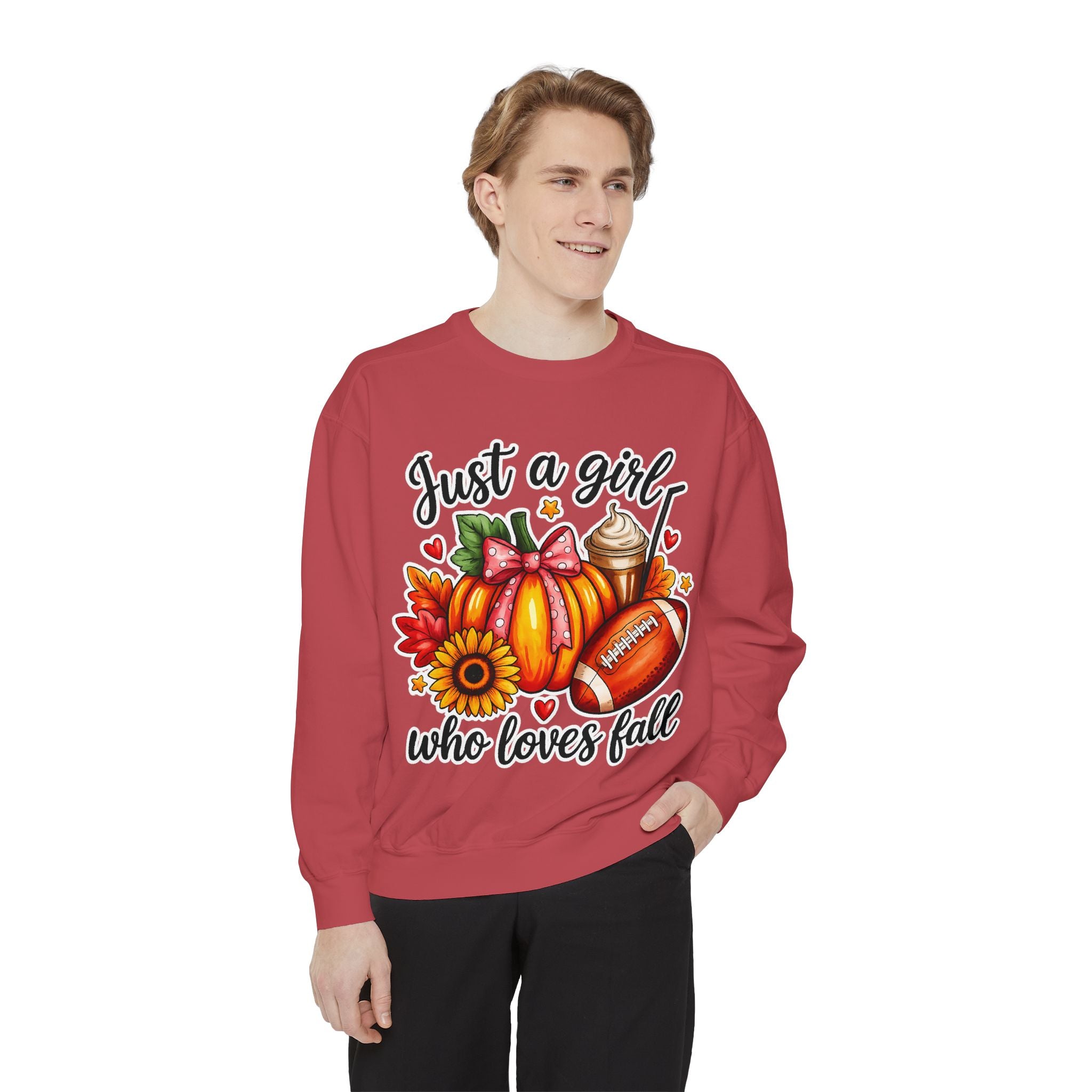 Fall Graphic Sweatshirt — "Just a girl who loves fall" Cozy Autumn Pullover