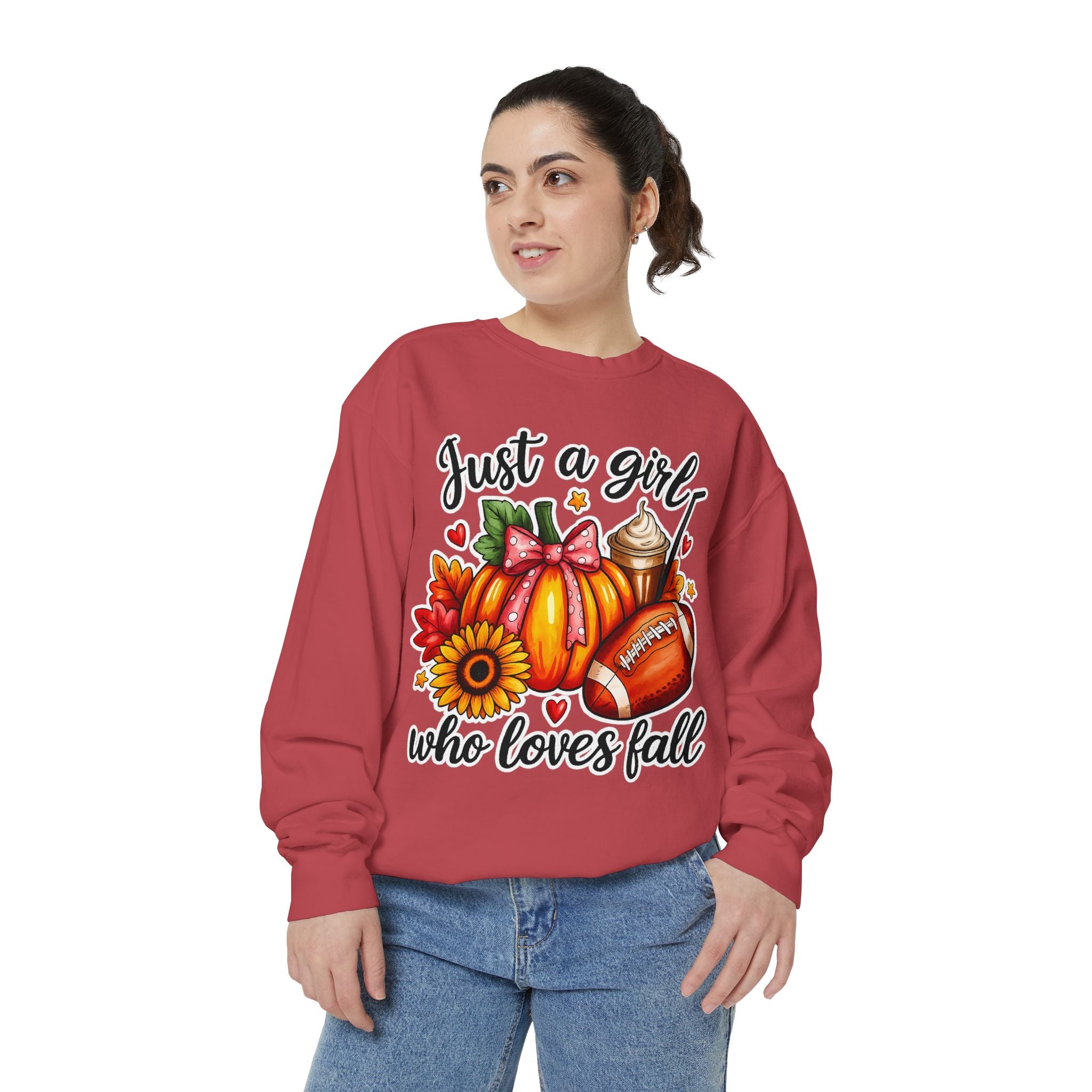 Fall Graphic Sweatshirt — "Just a girl who loves fall" Cozy Autumn Pullover