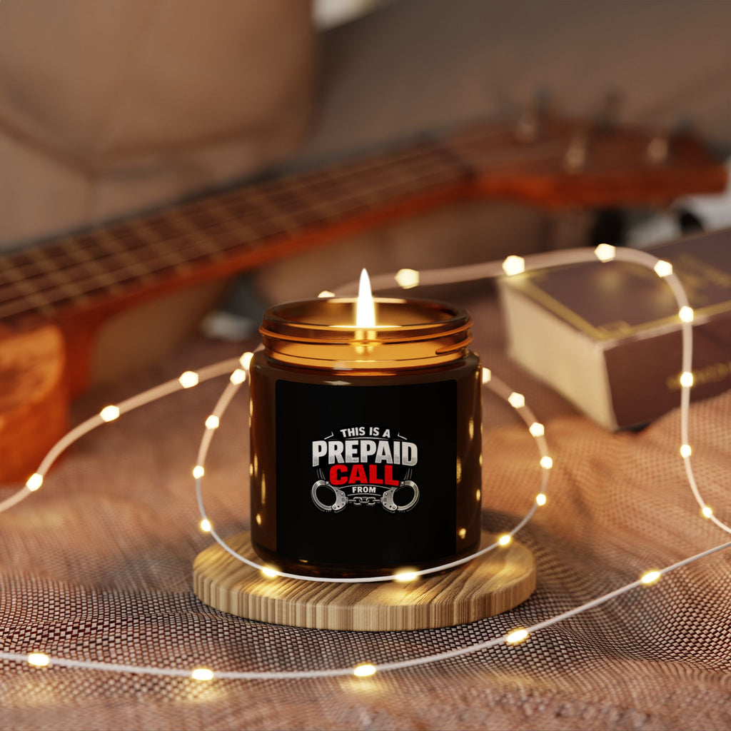 Scented Soy Candle — “This Is A Prepaid Call From” Amber Jar